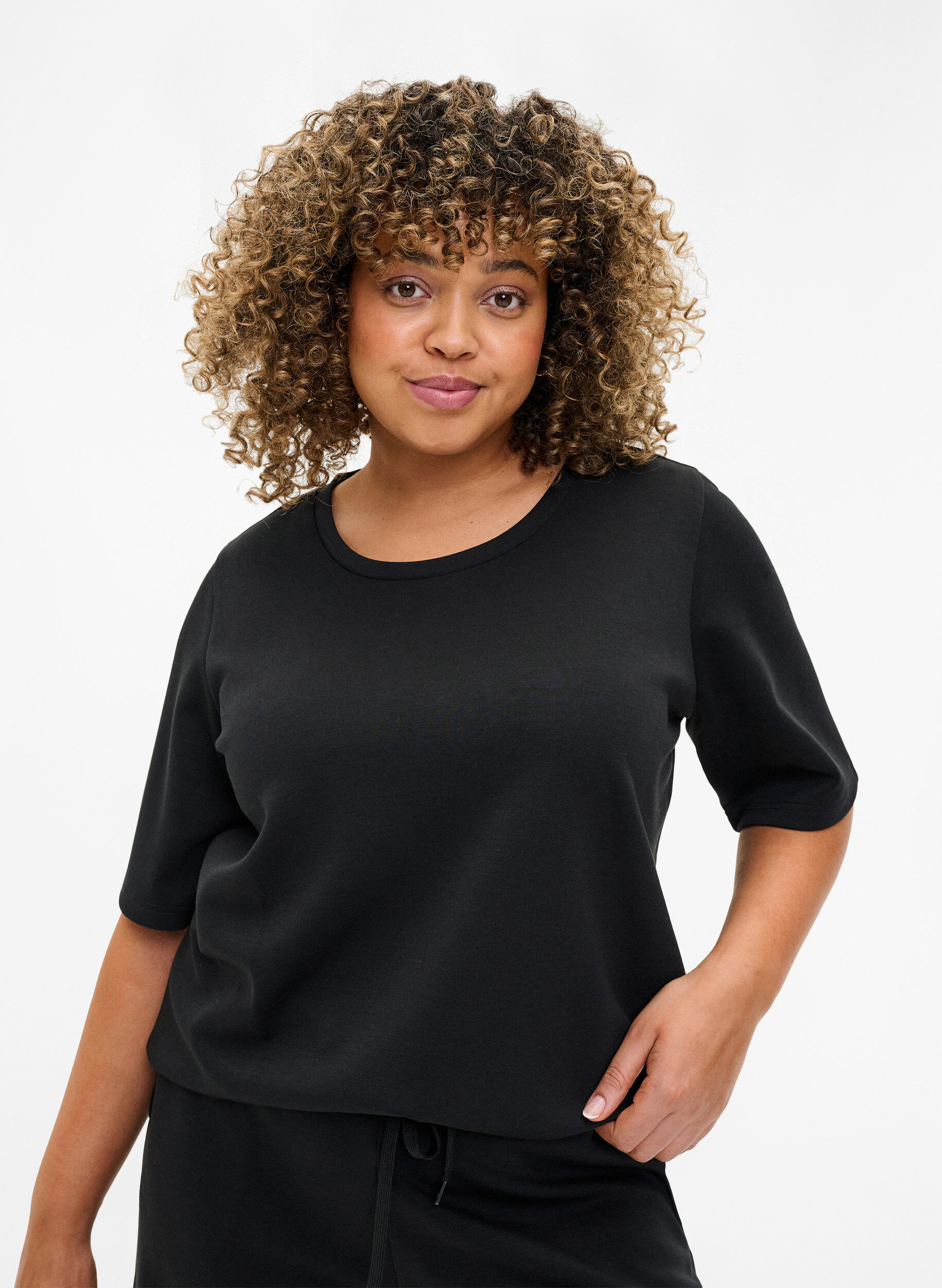 ZizziT-shirt en modal m&eacute;lang&eacute;, Noir, Model image number 0