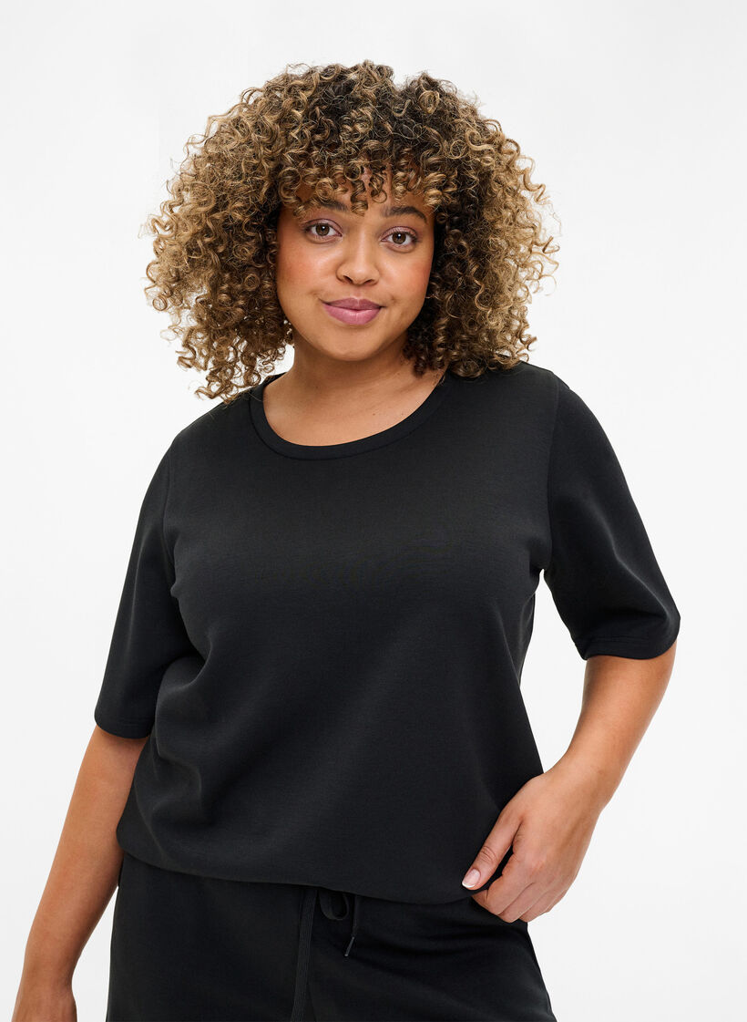 T-shirt en modal m&eacute;lang&eacute;, Noir, Model image number 0