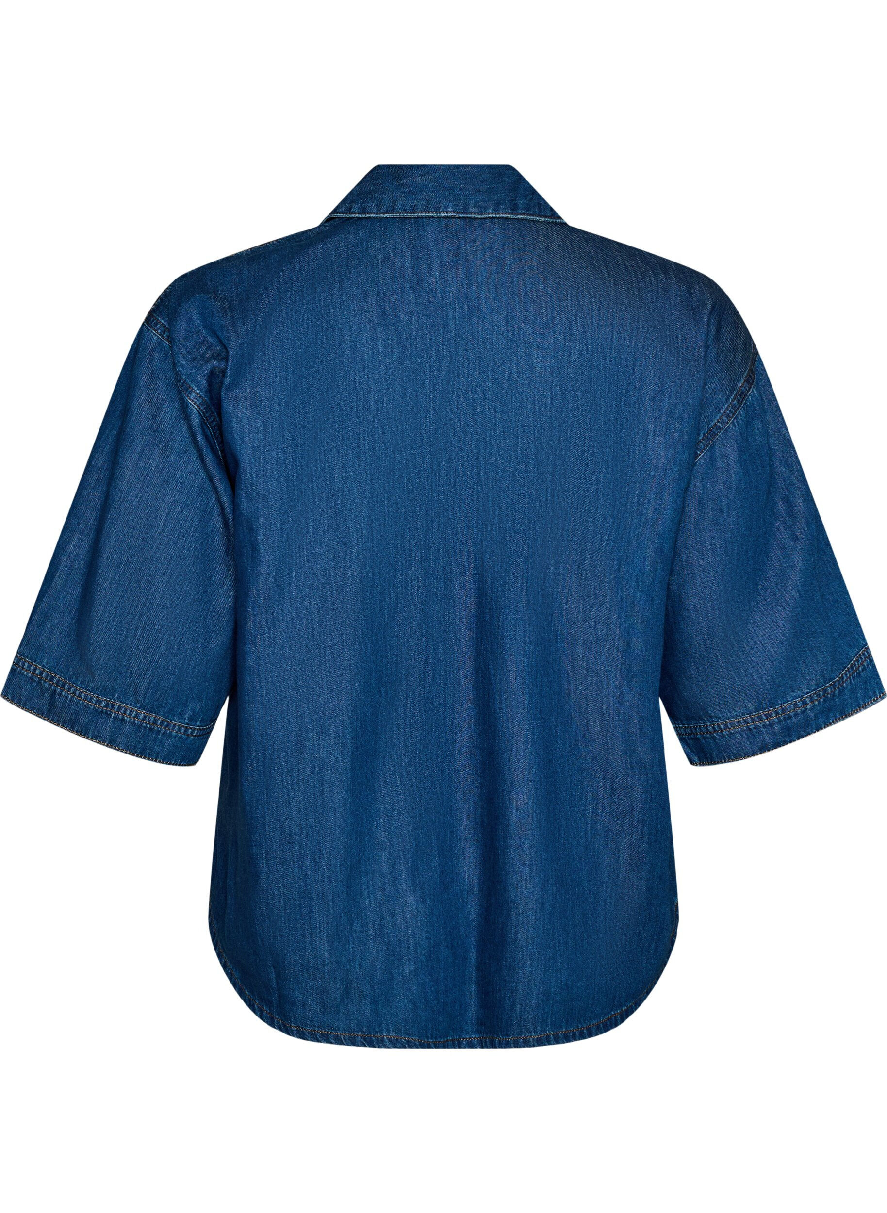 ZizziChemisier en jean avec poche poitrine et manches coude, Bleu, Packshot image number 1