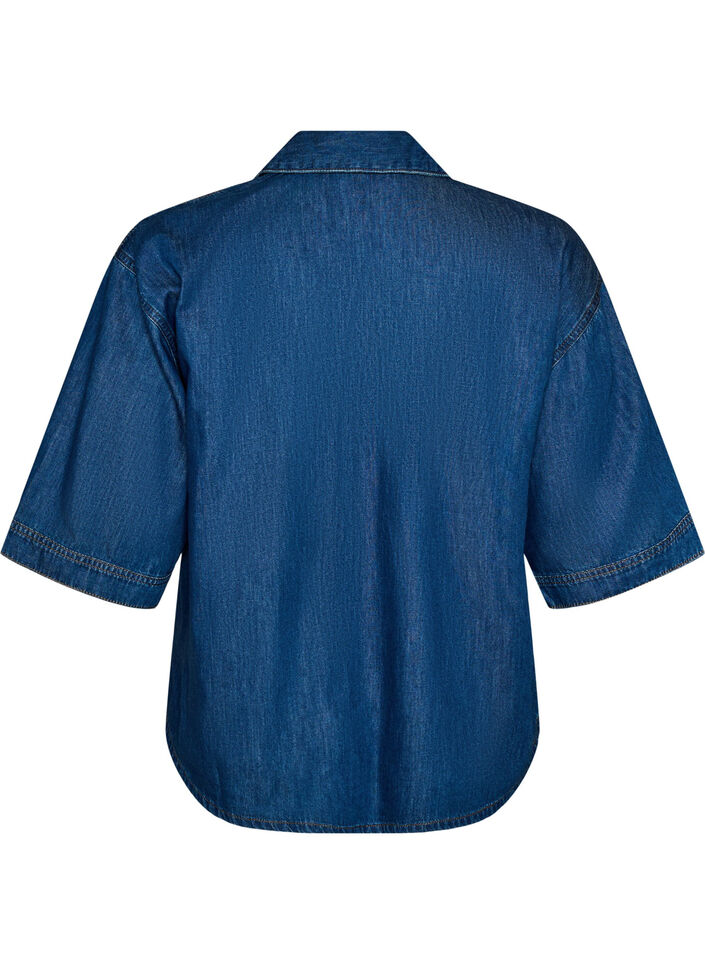 Chemisier en jean avec poche poitrine et manches coude, Bleu, Packshot image number 1