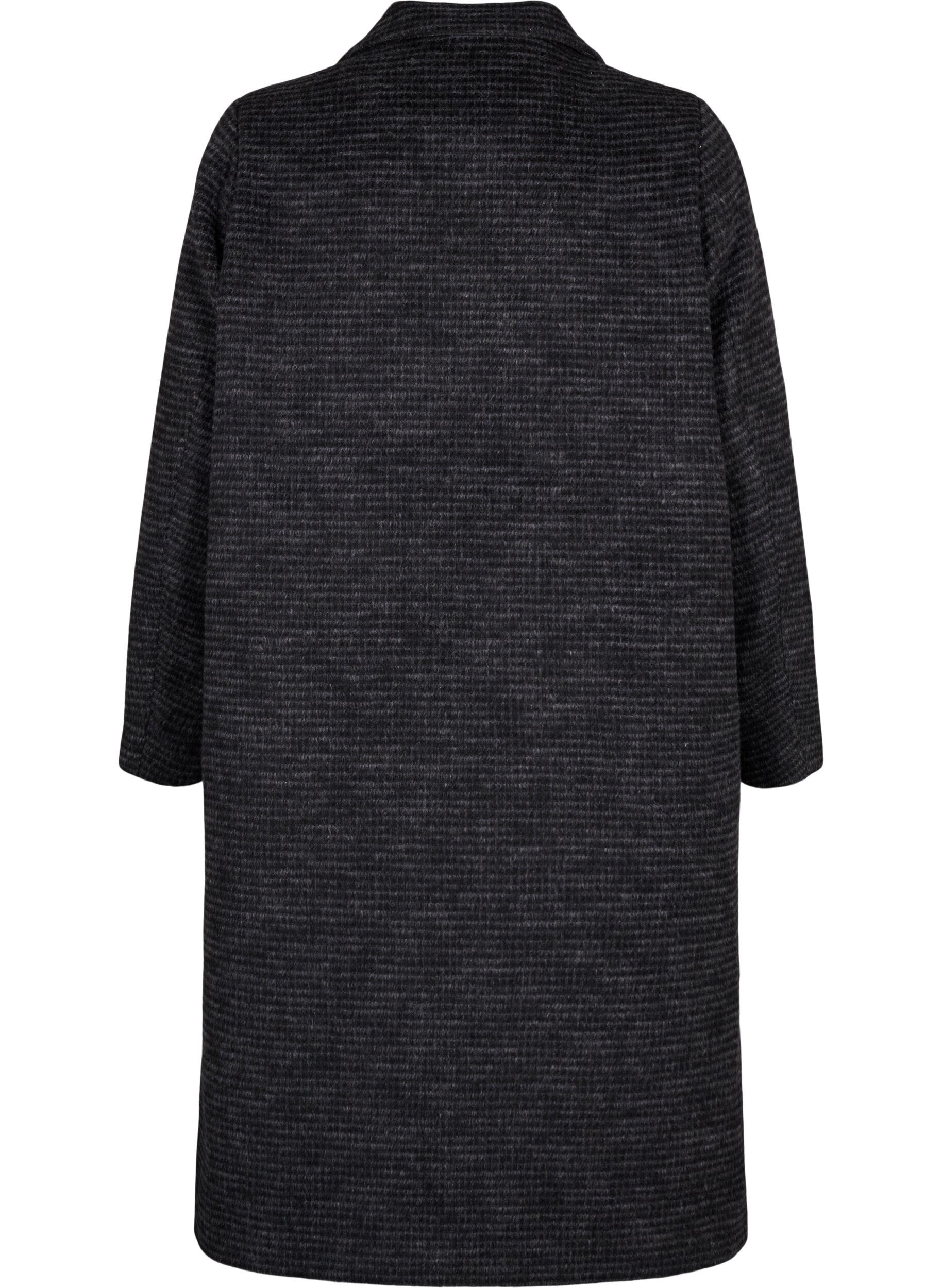 Zizzi Manteau en laine &agrave; carreaux, texture bross&eacute;e, Black Comb, Packshot image number 1