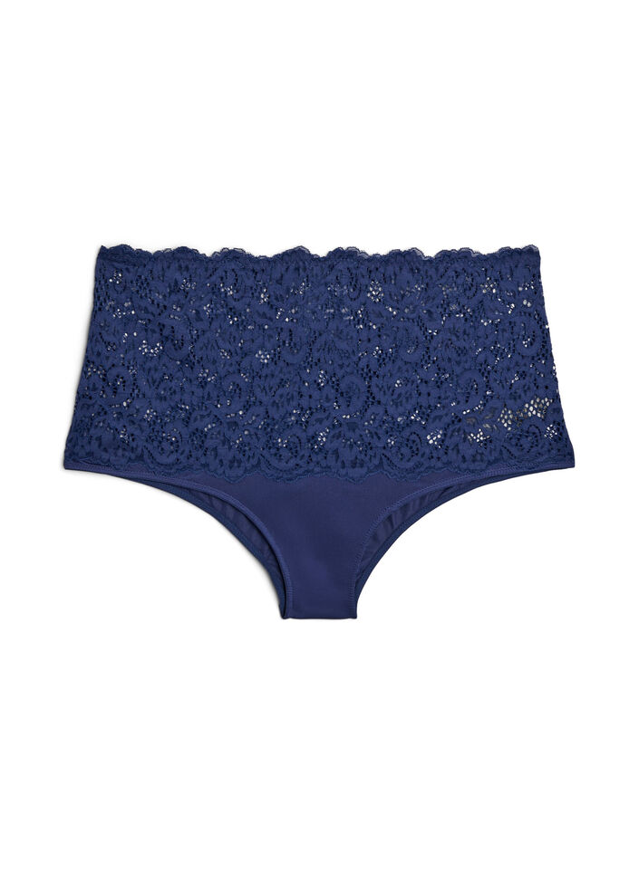 Culotte hipster taille haute avec dentelle, Medieval Blue, Packshot image number 0