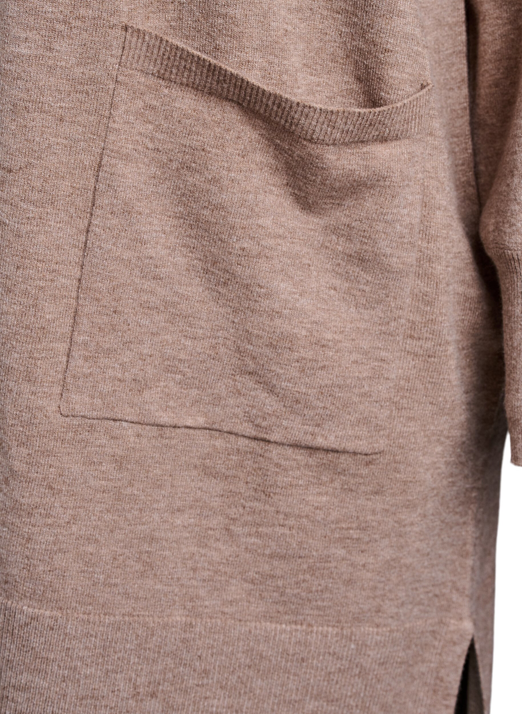 Zizzi Long cardigan en tricot avec des poches, Fossil w. TNT Mel. , Packshot image number 3
