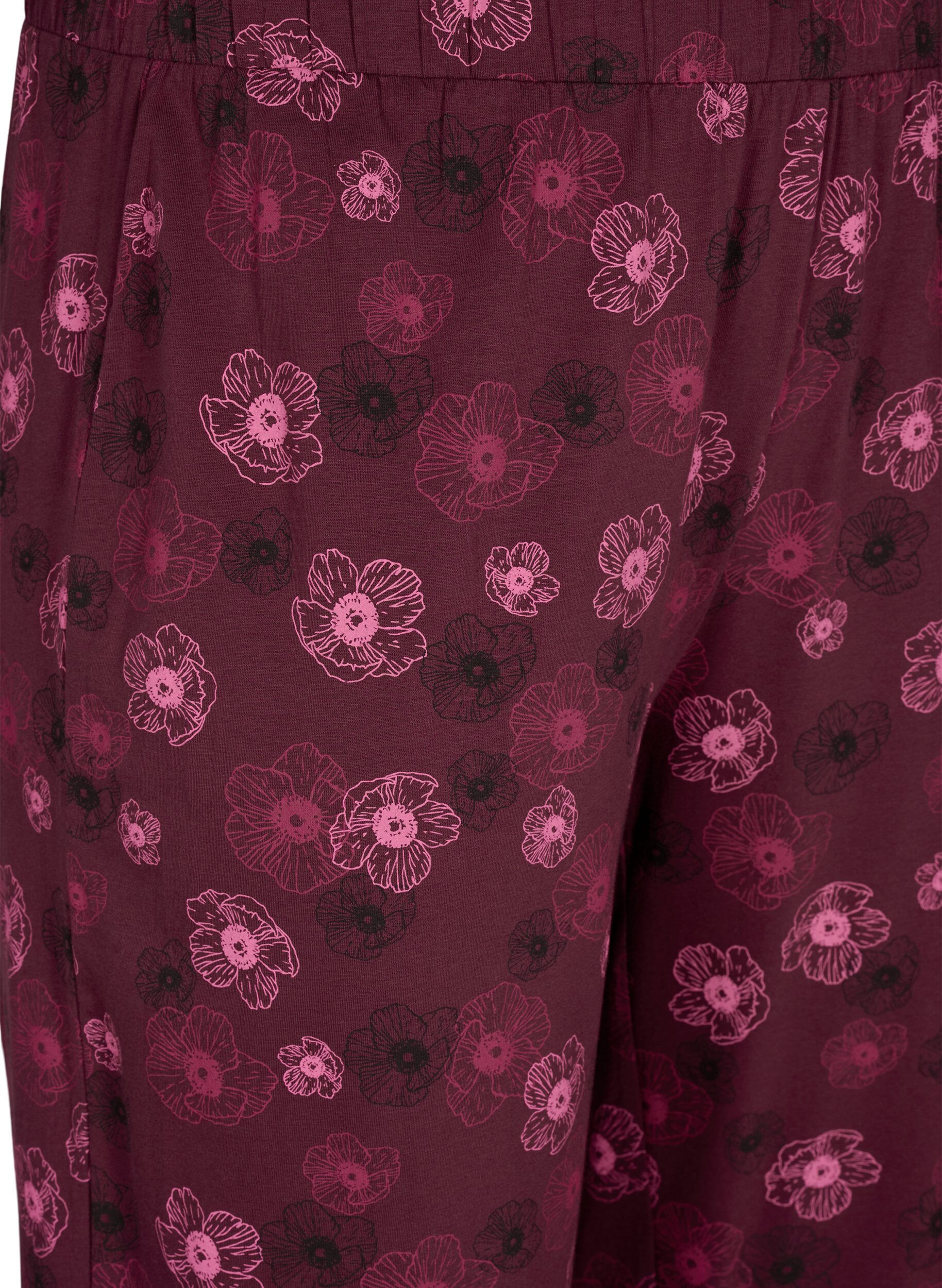 Zizzi Pantalon de pyjama en coton avec imprim&eacute;, Bordeaux fonc&eacute;, Packshot image number 2