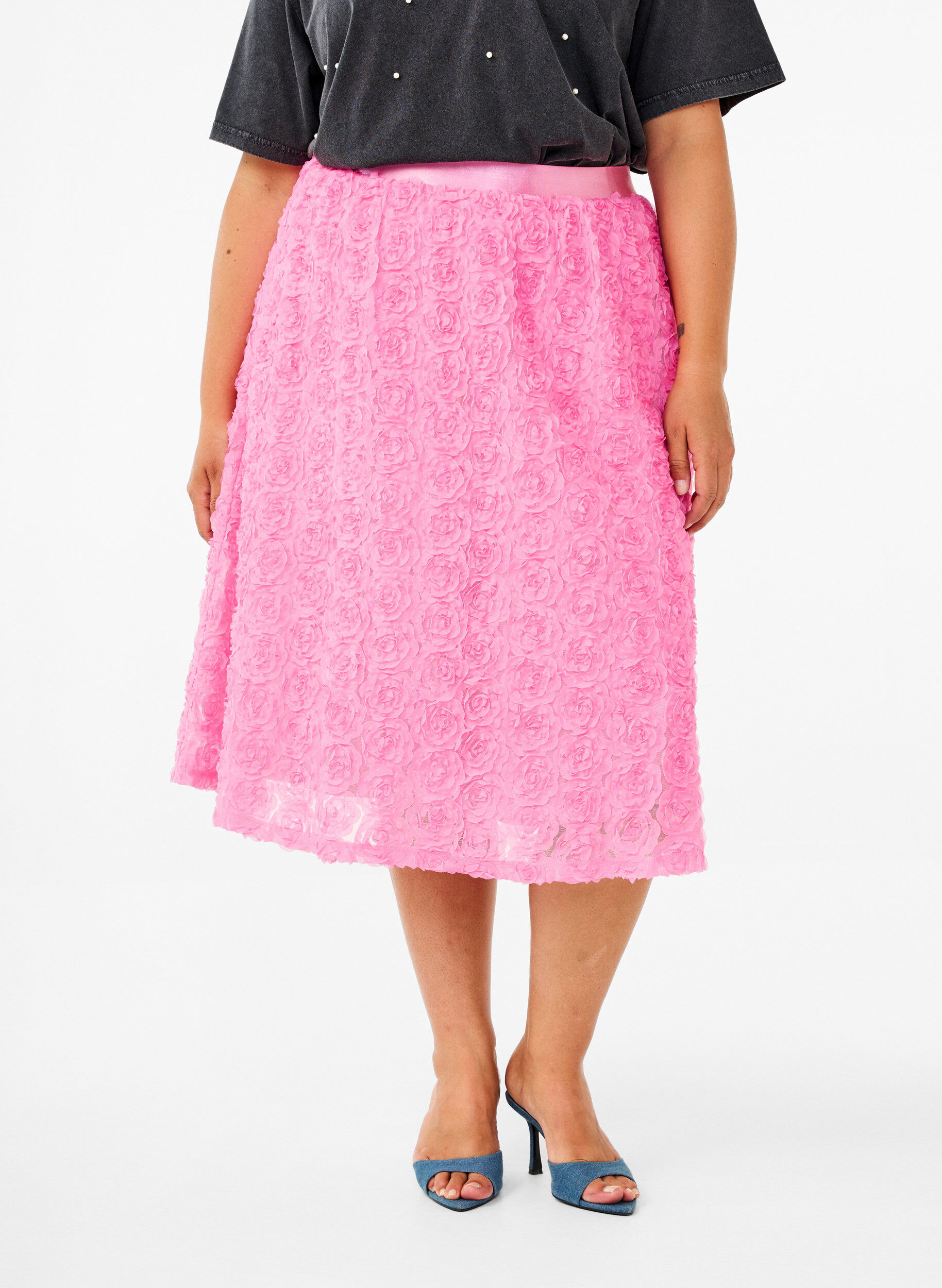 Zizzi Jupe mi-longue avec fleurs 3D, Dianthus, Model image number 2