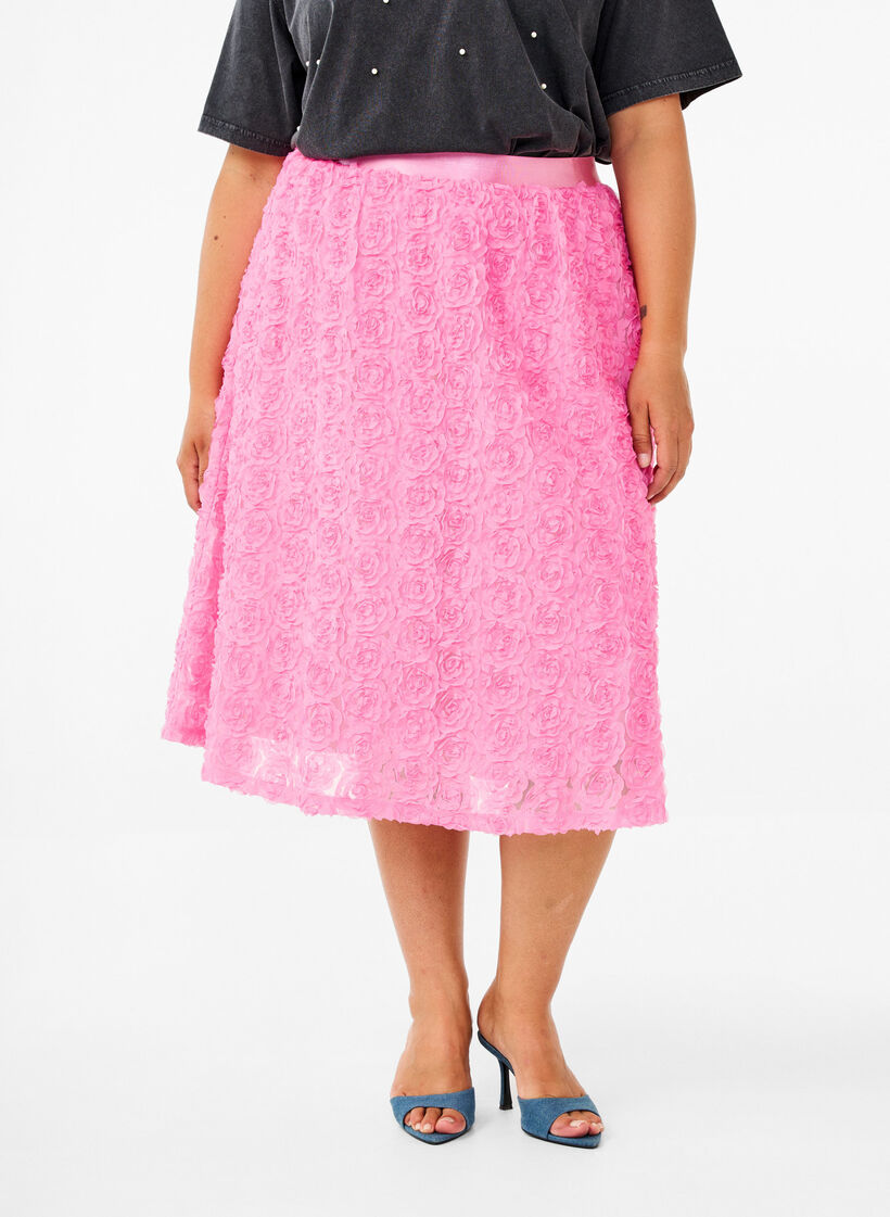 Jupe mi-longue avec fleurs 3D, Dianthus, Model image number 2