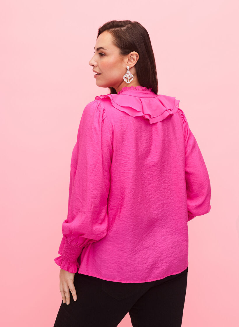 Chemisier à volants en viscose, Rose Violet, Model image number 1