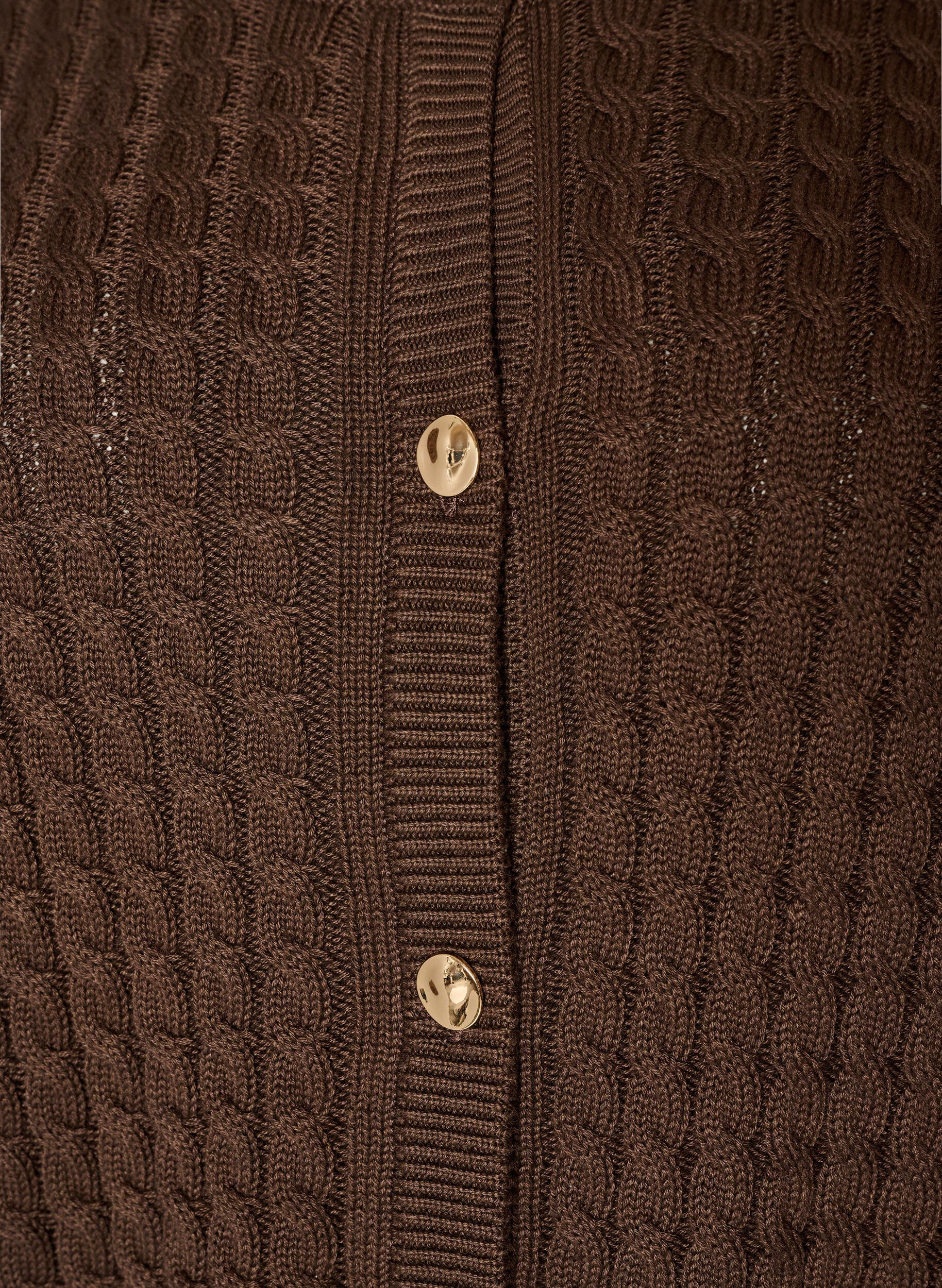 ZizziCardigan en maille torsad&eacute;e avec boutons dor&eacute;s, Marron, Packshot image number 2