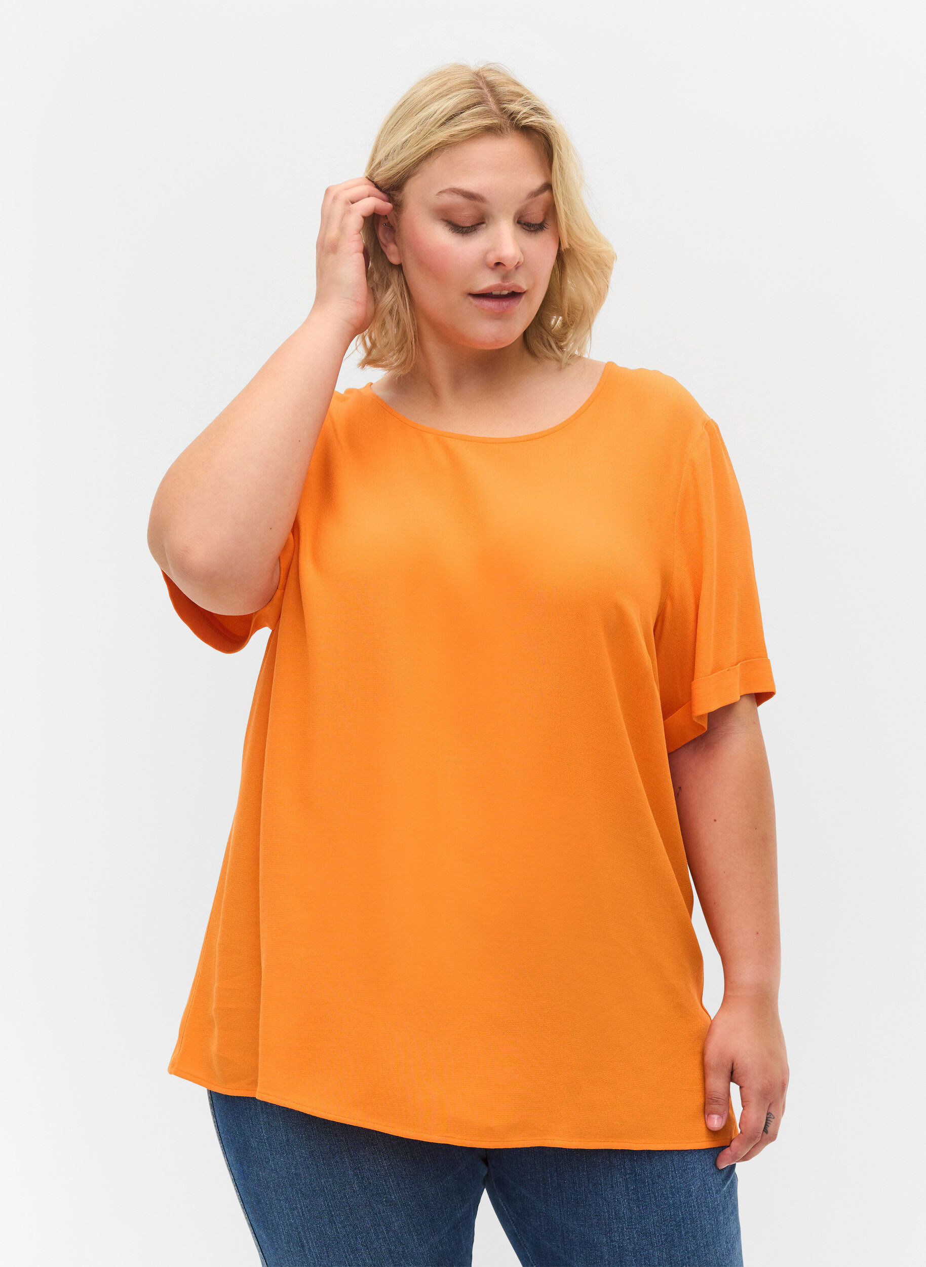 Zizzi Chemisier &agrave; manches courtes en viscose, Orange Peel, Model image number 0