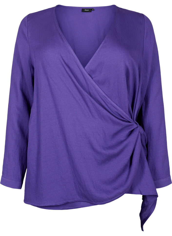 Blouse à manches longues en viscose avec un aspect enveloppant, Prism Violet, Packshot image number 0