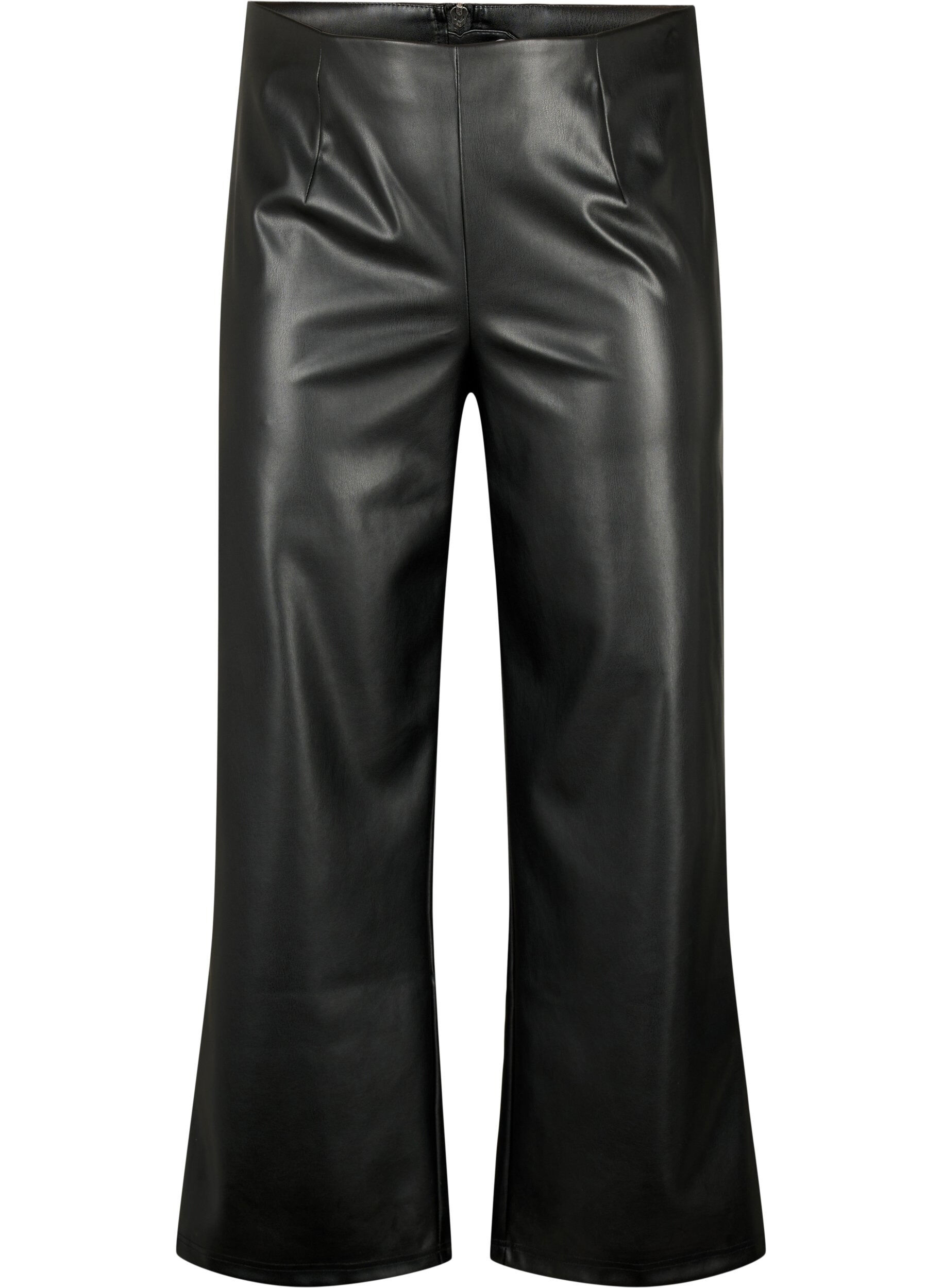 Zizzi Pantalon en simili cuir avec jambe large, Black, Packshot image number 0