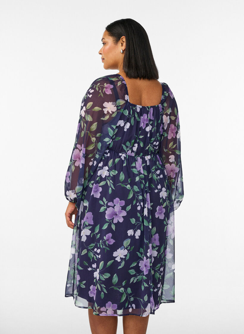 Robe de soir&eacute;e en mousseline &agrave; manches longues, Bleu, Model image number 2