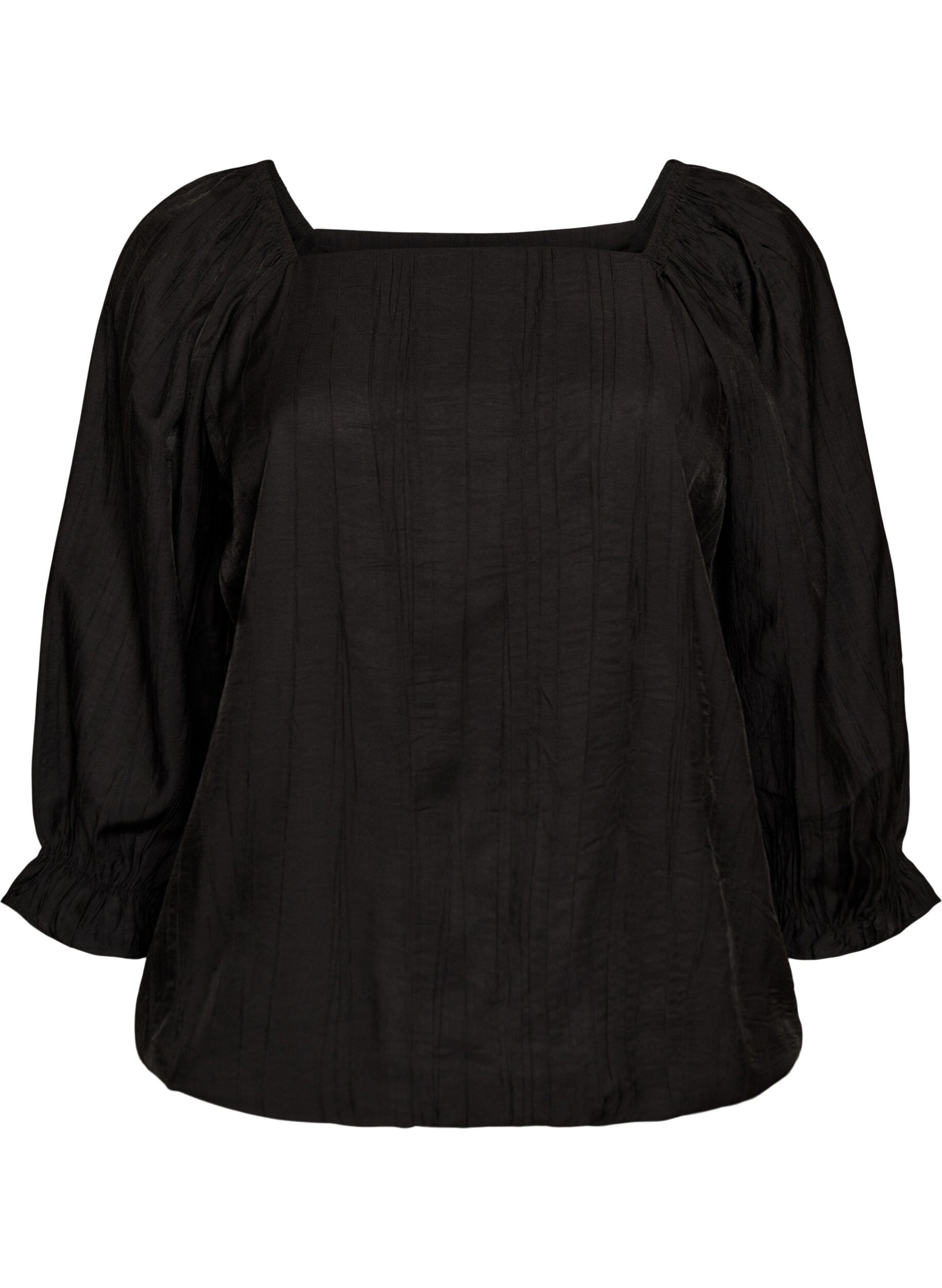 Zizzi Blouse en viscose &agrave; col carr&eacute; et manches 3/4, Noir, Packshot image number 0