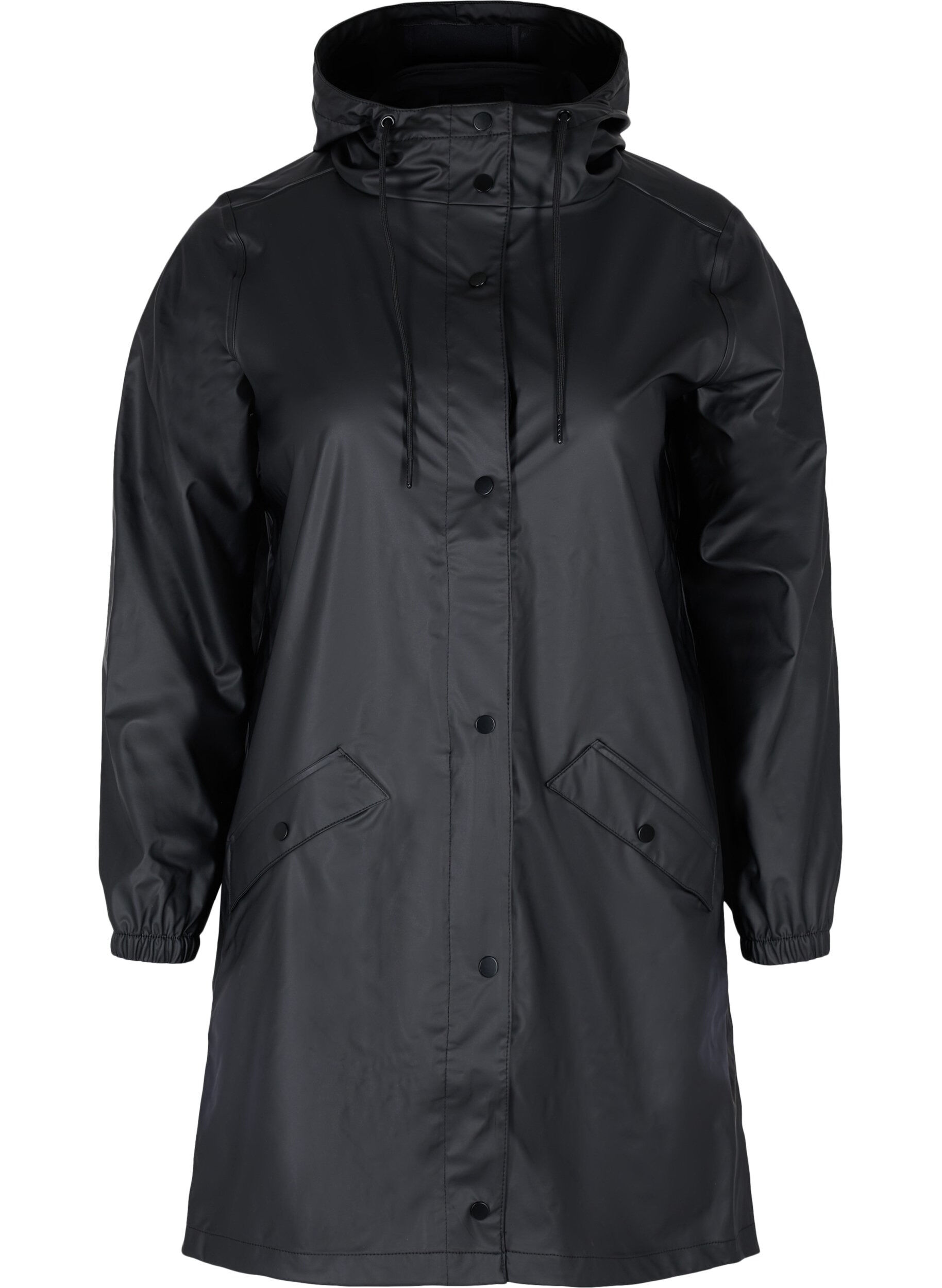 Zizzi Veste de pluie avec capuche et fermeture boutonn&eacute;e, Black, Packshot image number 0