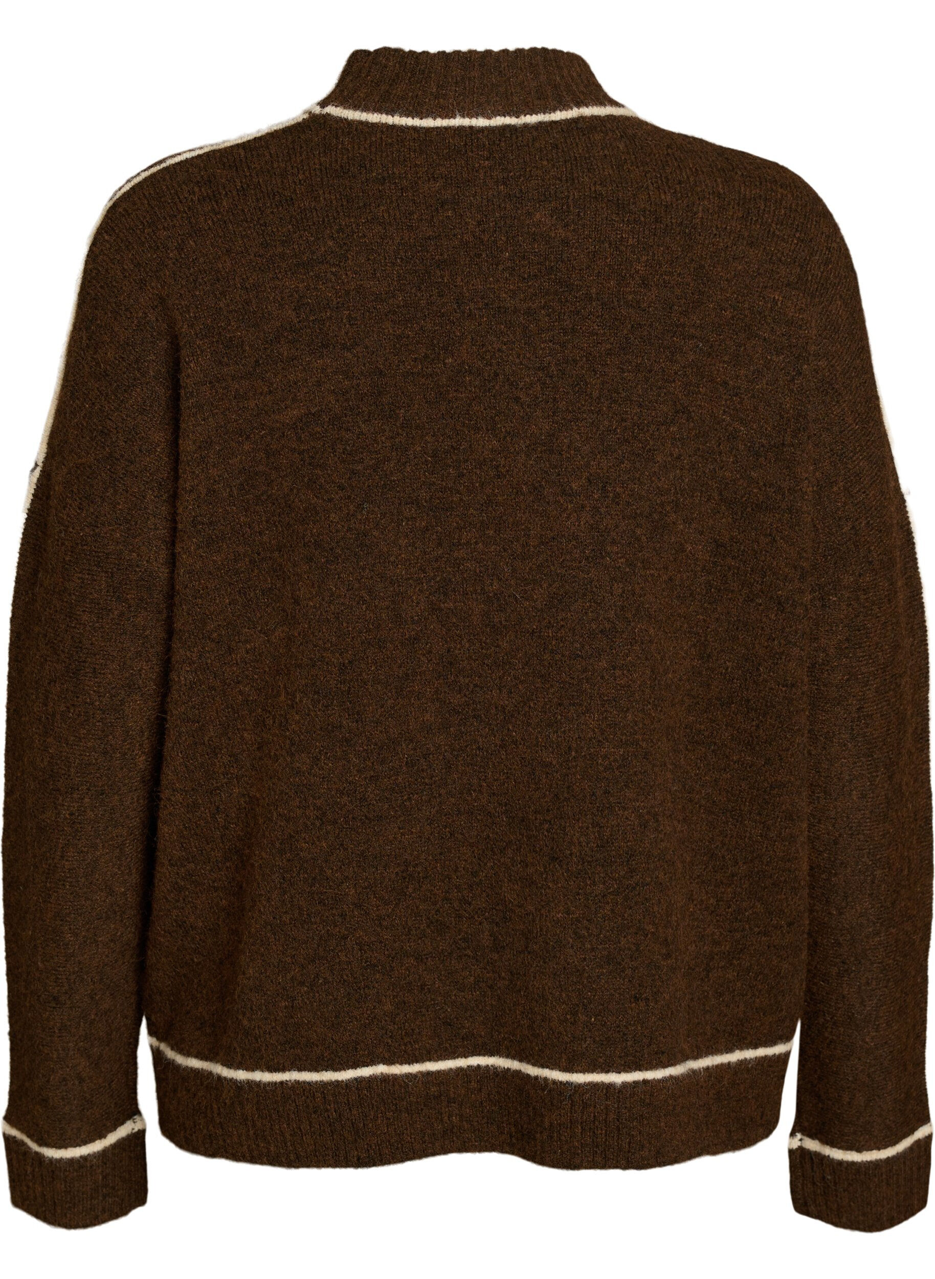 ZizziPull en maille &agrave; col roul&eacute; et rayures contrastantes, Marron, Packshot image number 1