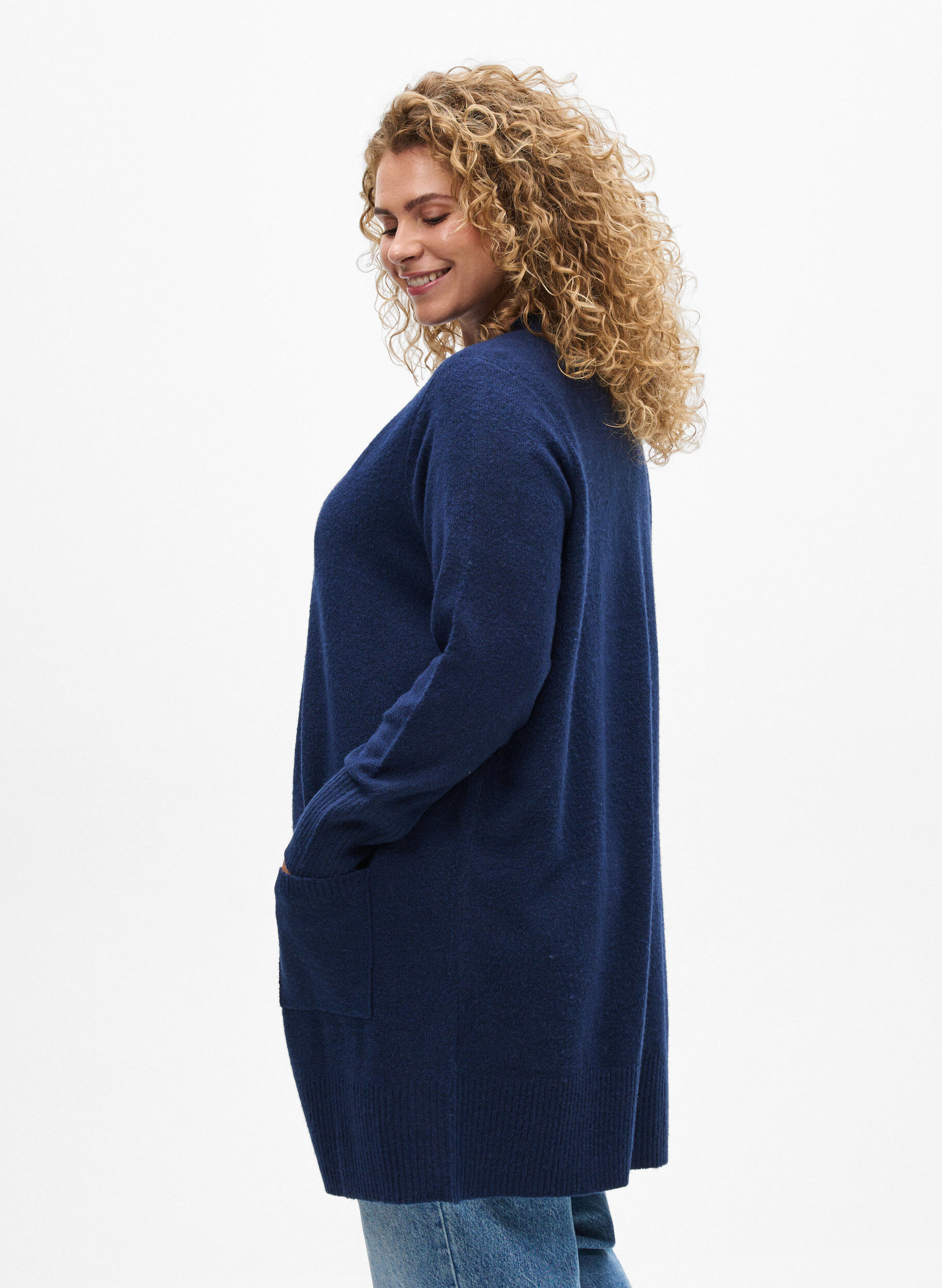 ZizziCardigan en tricot c&ocirc;tel&eacute; avec poches, Bleu, Model image number 2