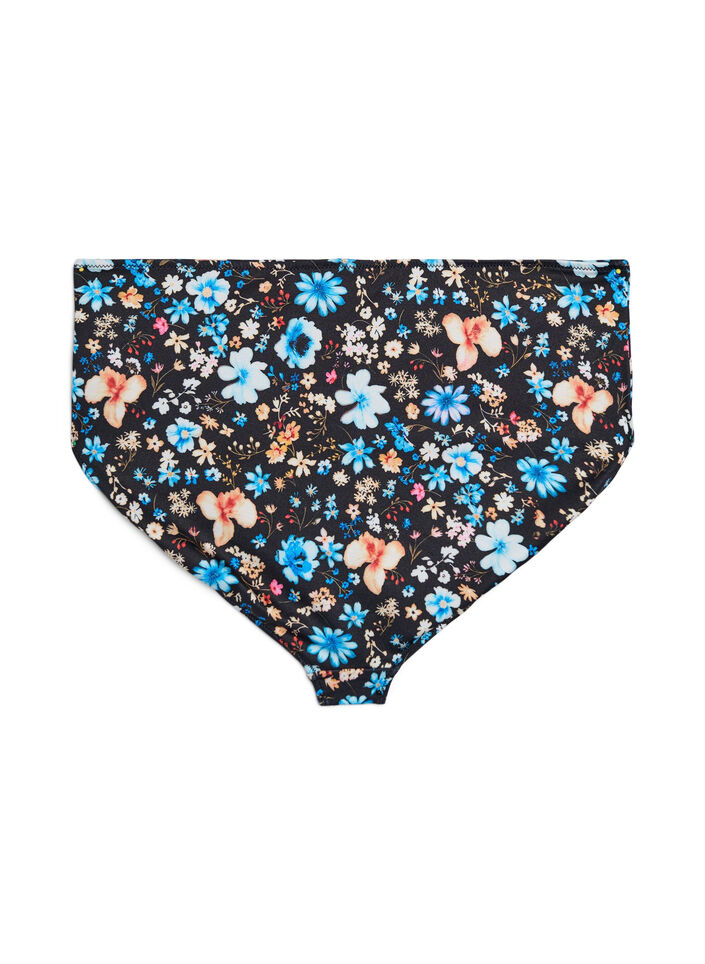 Culotte de bikini taille haute &agrave; imprim&eacute; floral, Bleu, Packshot image number 1