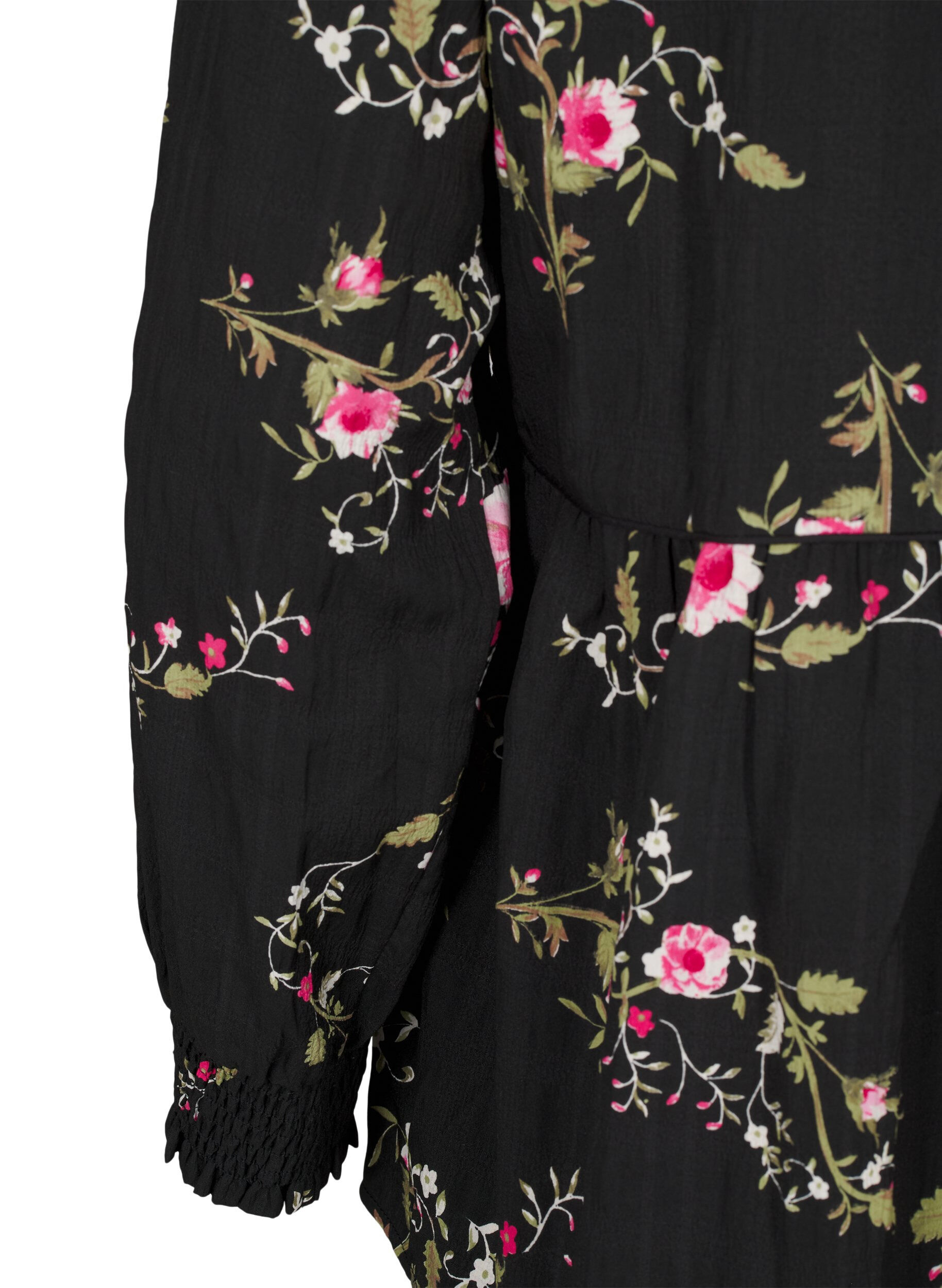 ZizziChemisier &agrave; manches longues avec imprim&eacute; floral, Noir, Packshot image number 3