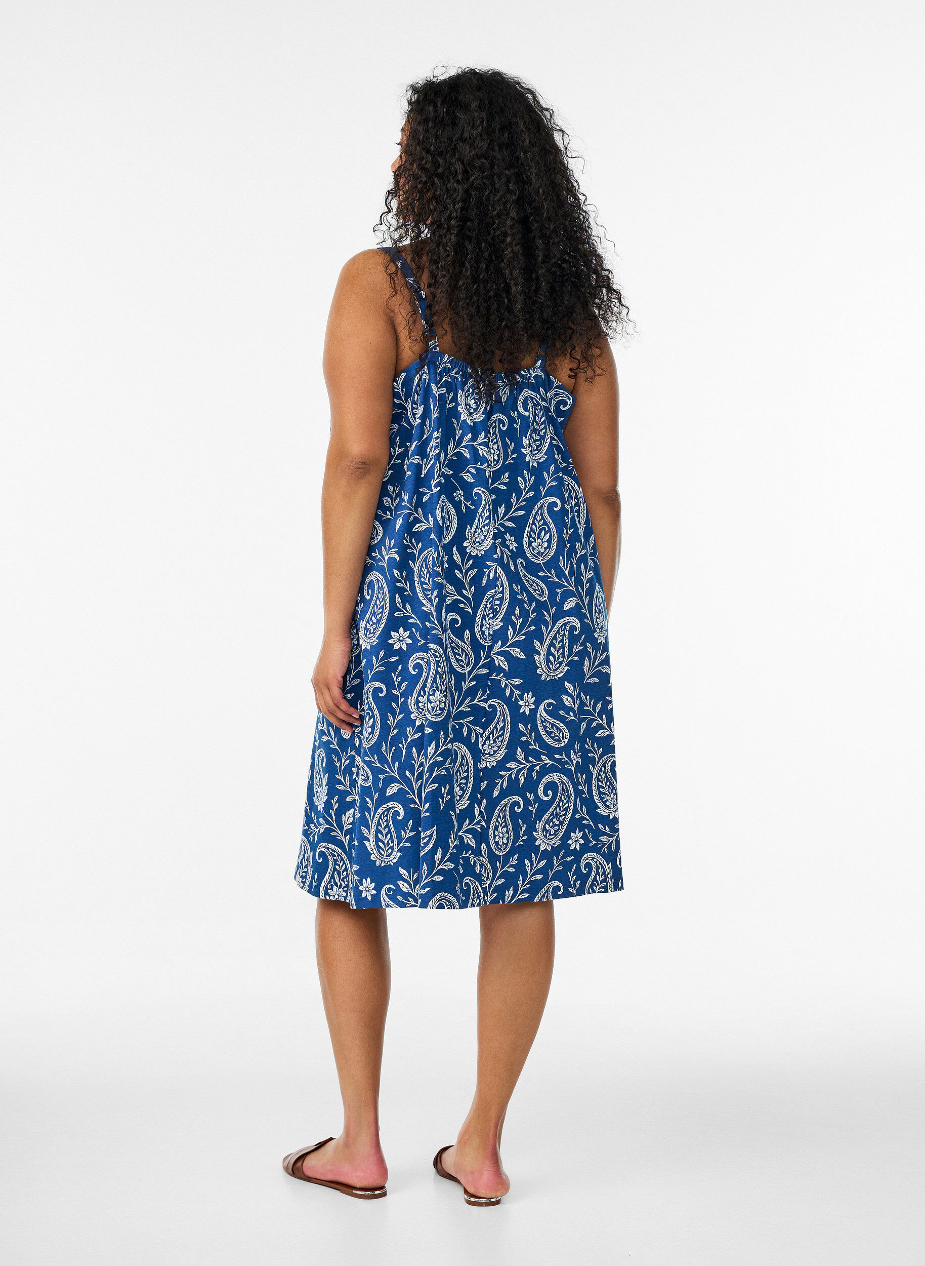 ZizziRobe &agrave; bretelles midi en coton bio, Bleu, Model image number 2