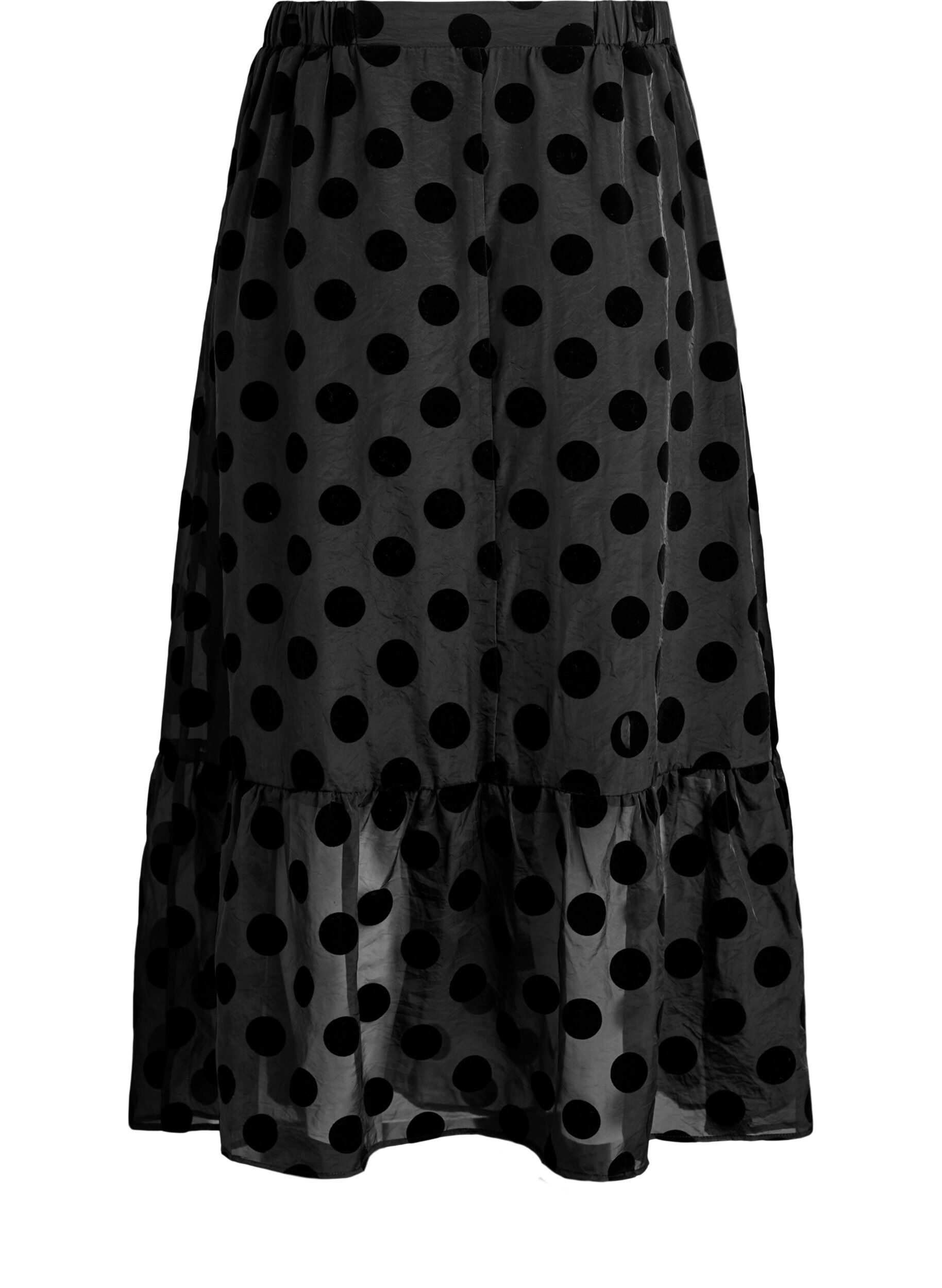 Zizzi Jupe midi aspect organza &agrave; pois en velours, Noir, Packshot image number 1