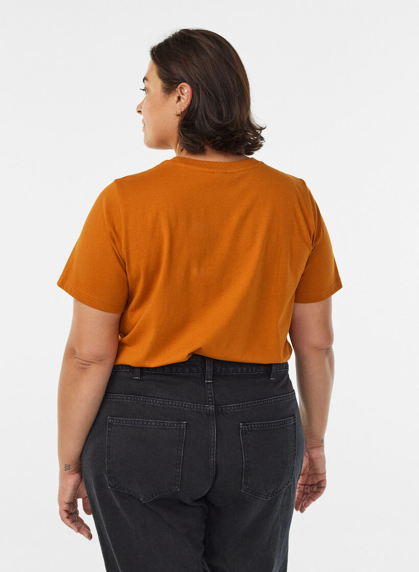 T-shirt basique en coton &agrave; col rond, Orange, Model image number 2