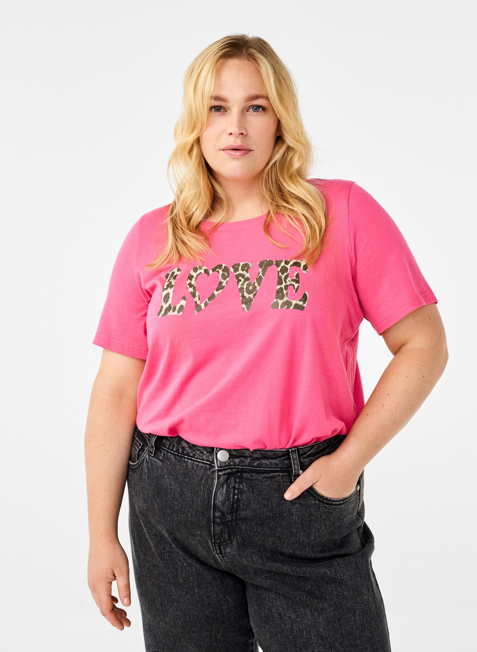 Zizzi FLASH - T-shirt avec motif, Rose, Model image number 0