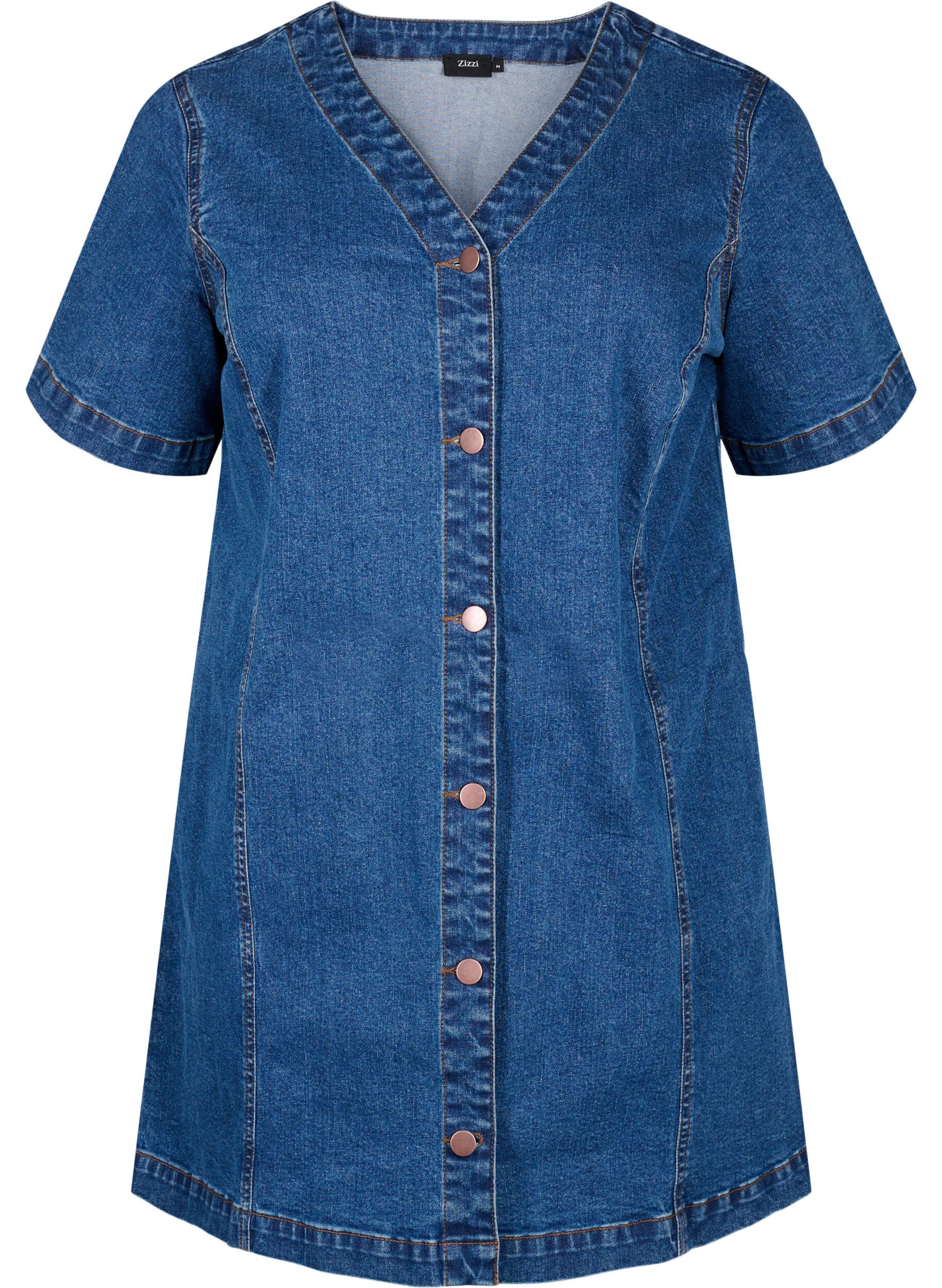 Robe courte en jean avec col en V