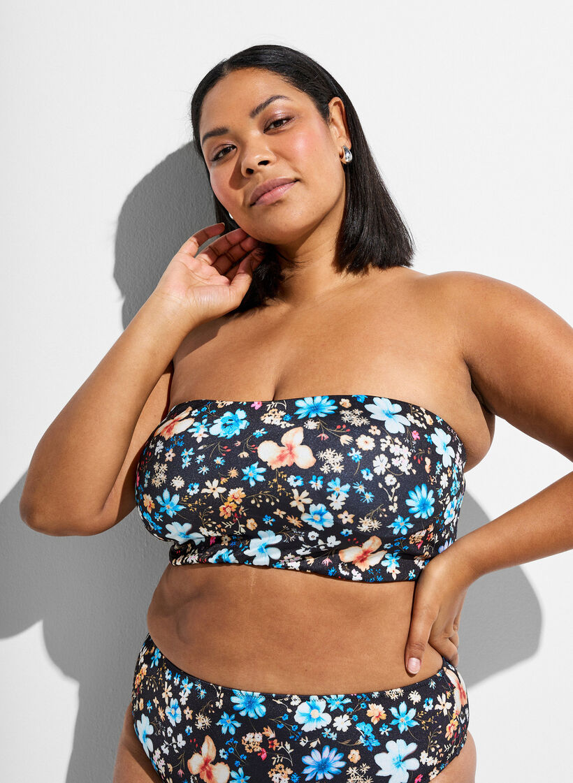 Haut de bikini bandeau &agrave; imprim&eacute; floral, Bleu, Model