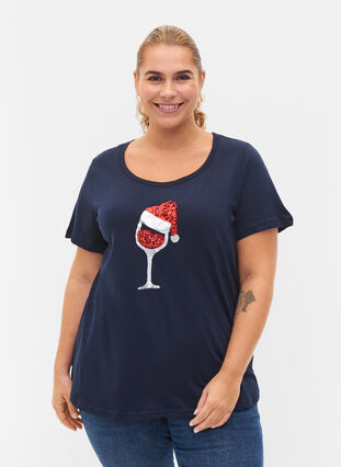 T-shirt de Noël en coton, Navy Blazer Wine, Model image number 0
