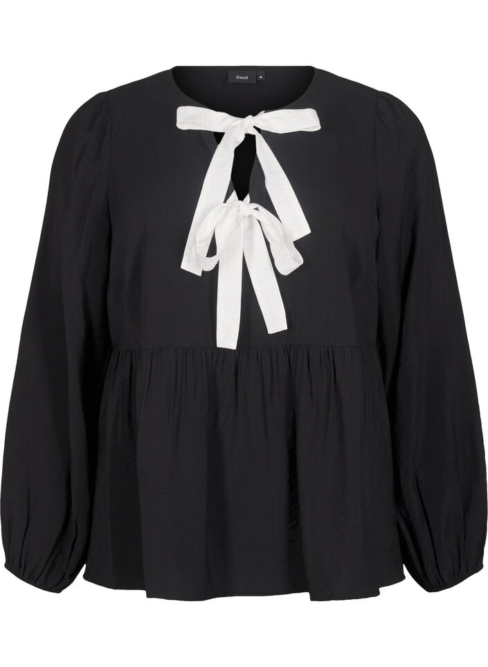 Chemisier en viscose à nœuds et manches longues, Black White Bow, Packshot image number 0