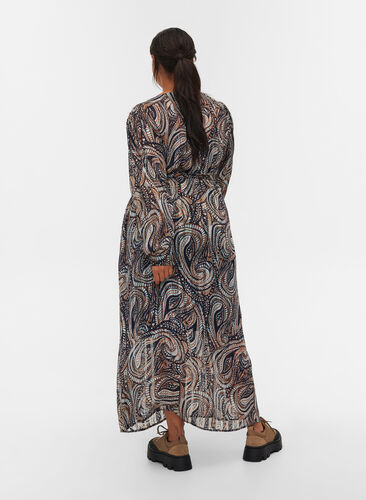 Robe longue à imprimé cachemire et un lien à nouer, Black Paisley, Model image number 1