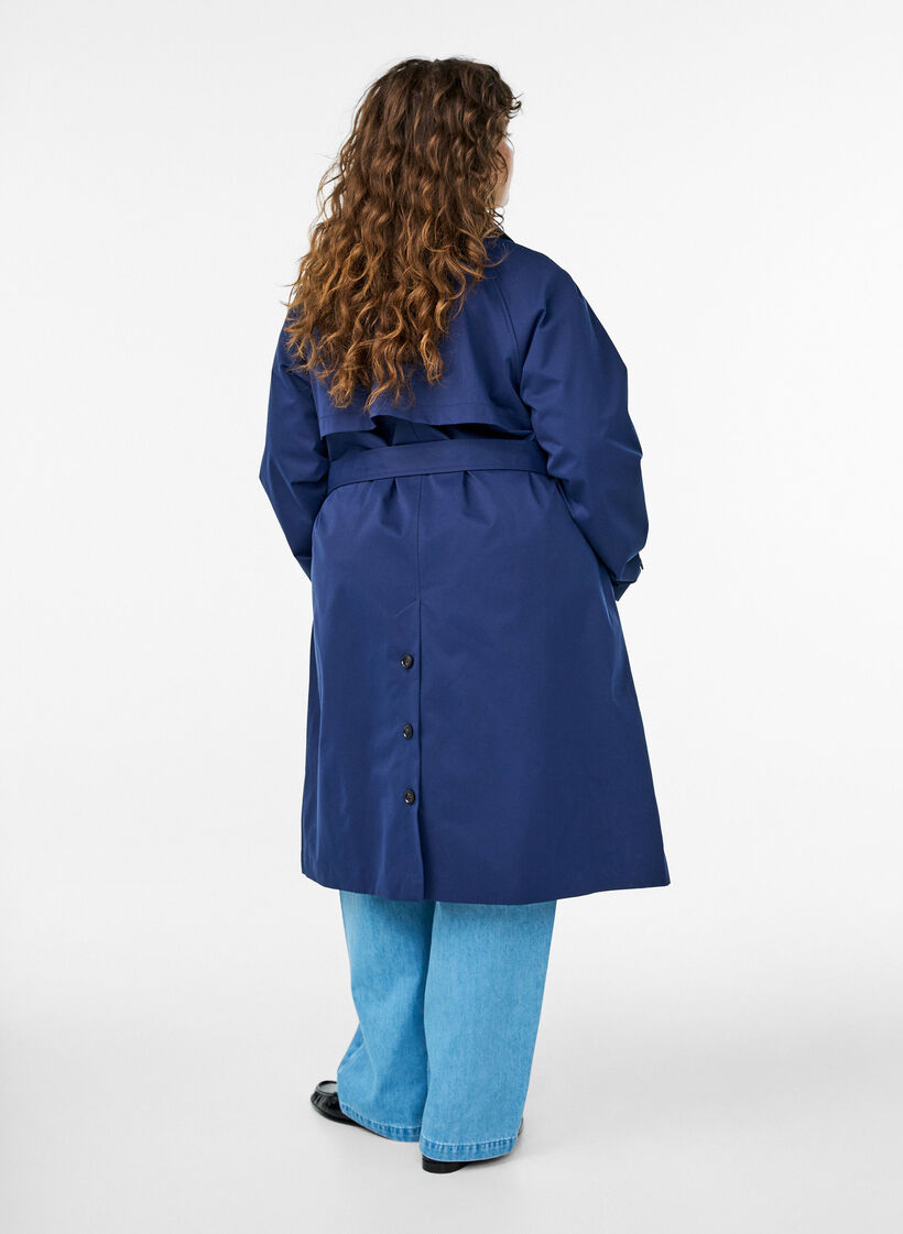 Trench-coat avec ceinture et fentes, Bleu, Model image number 1
