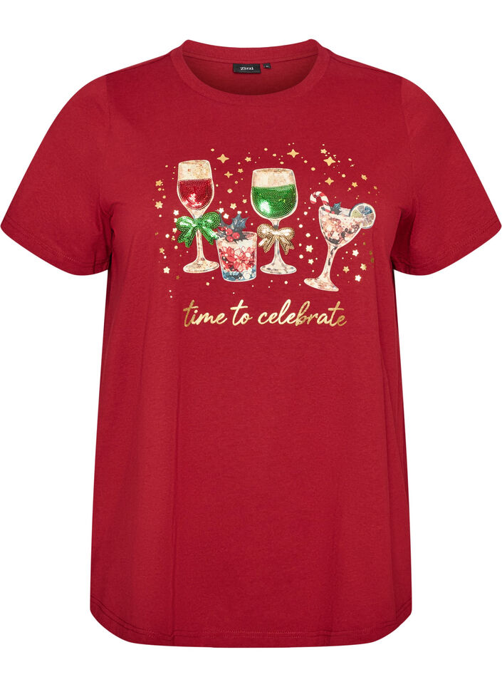 T-shirt de No&euml;l en coton bio, Rouge, Packshot image number 0