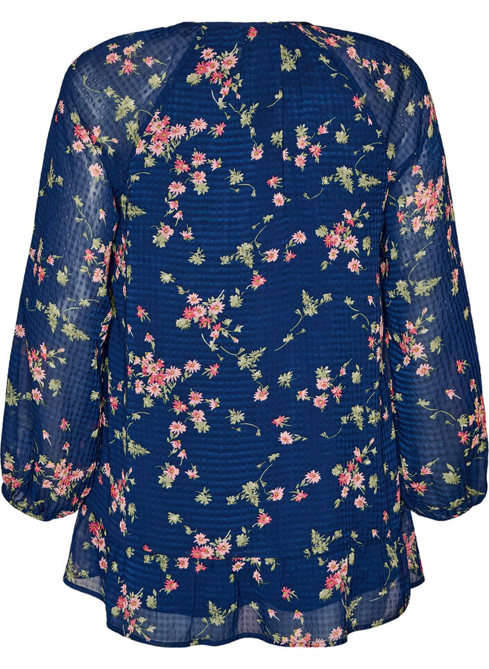 Tunique imprim&eacute;e florale en coupe A, Bleu, Packshot image number 1