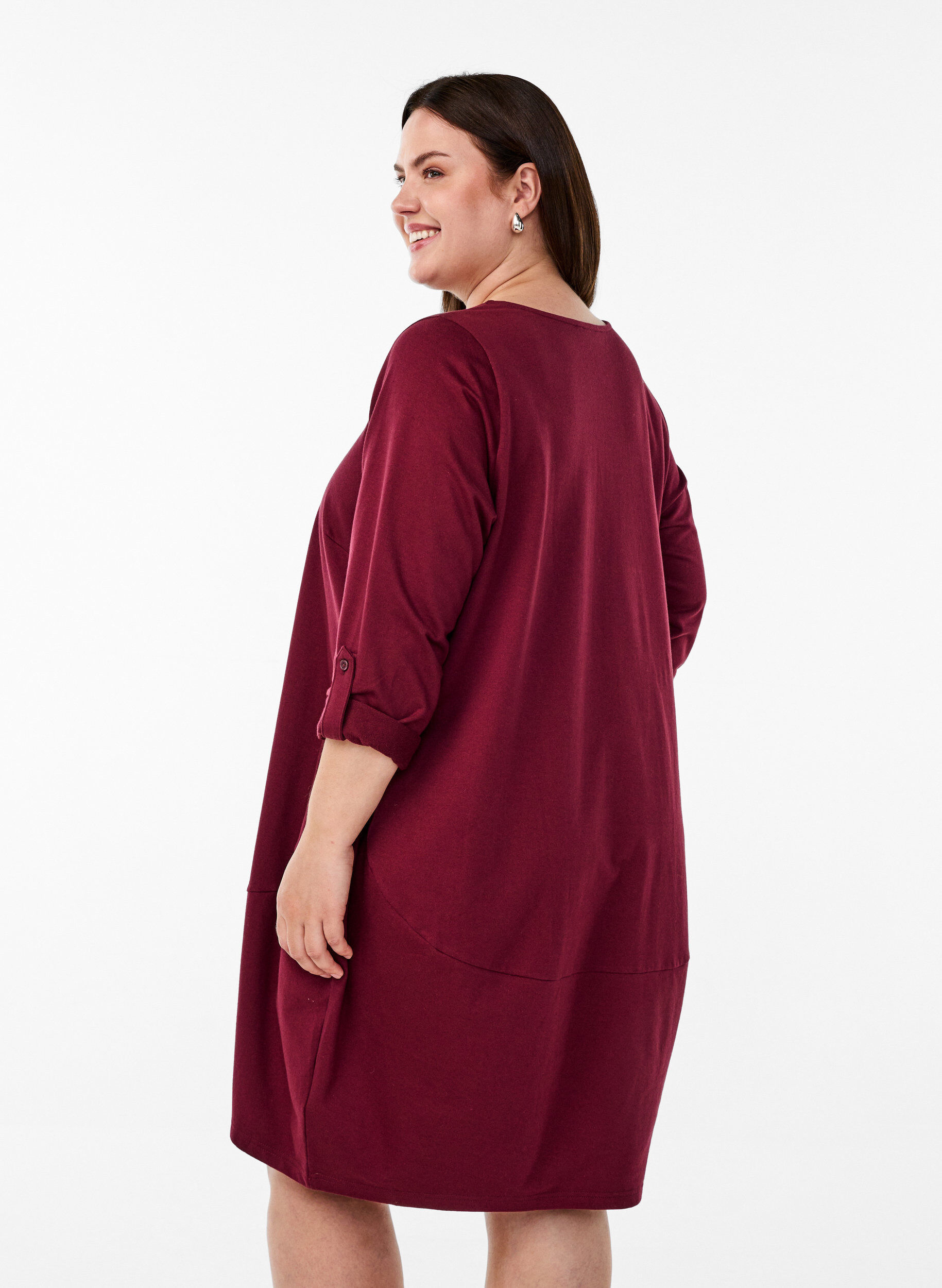 Zizzi Robe ballon avec poches, Bordeaux fonc&eacute;, Model image number 2