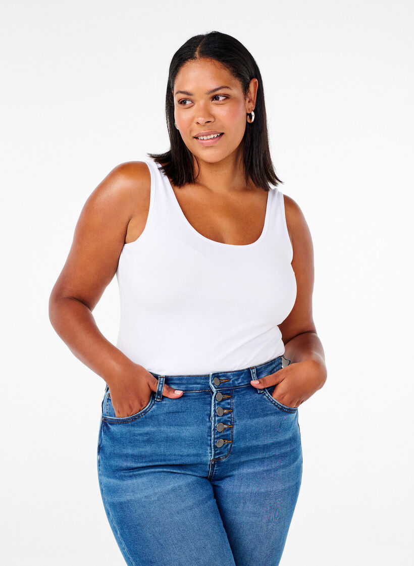 Haut basique en coton, Blanc, Model image number 0