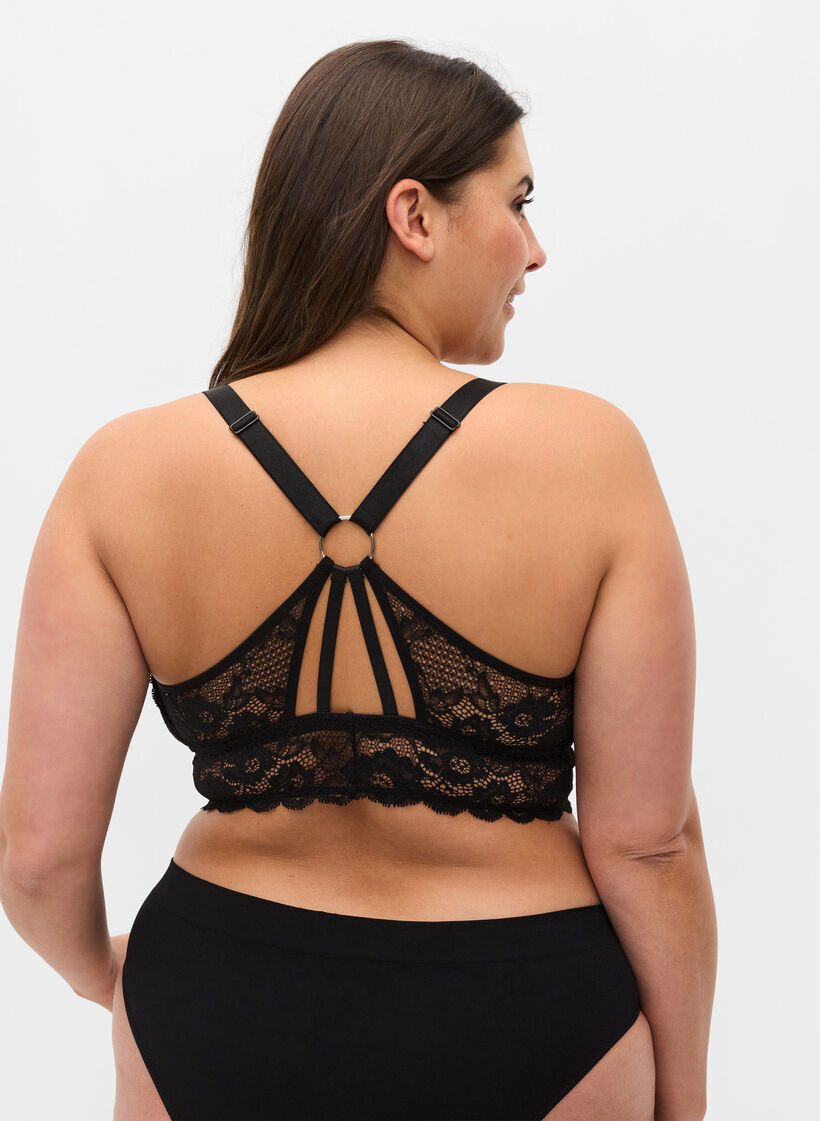 Soutien-gorge en dentelle avec détail au dos, Black, Model image number 1