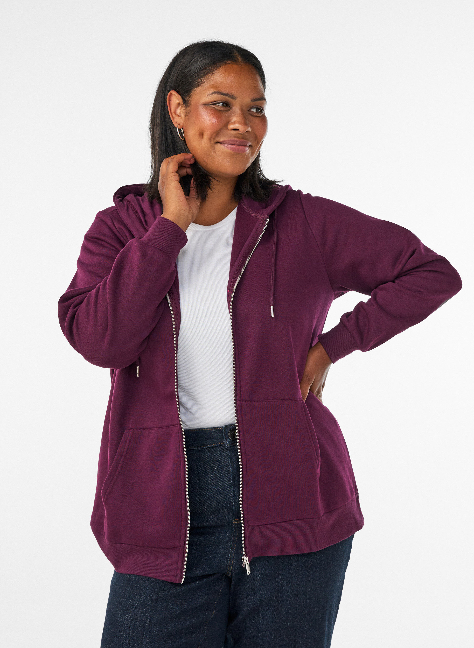 Sweat &agrave; capuche zipp&eacute; avec poches, Violet, Model