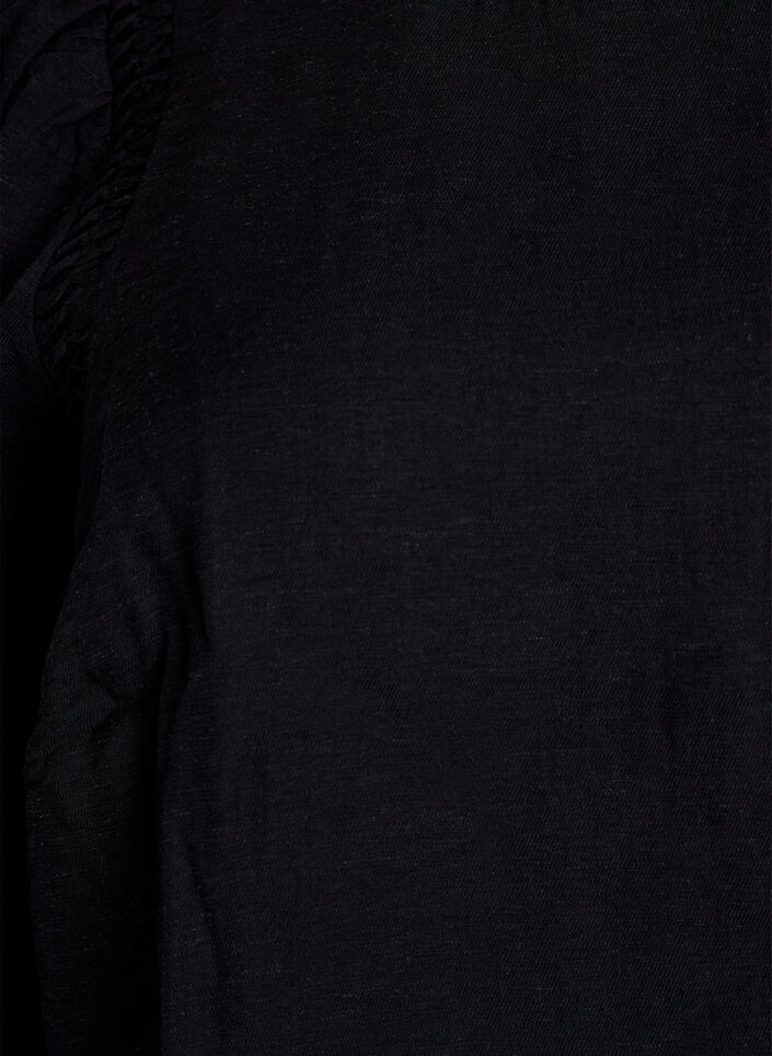 Blouse en mélange de viscose avec du lin et épaules froncées, Noir, Packshot image number 2
