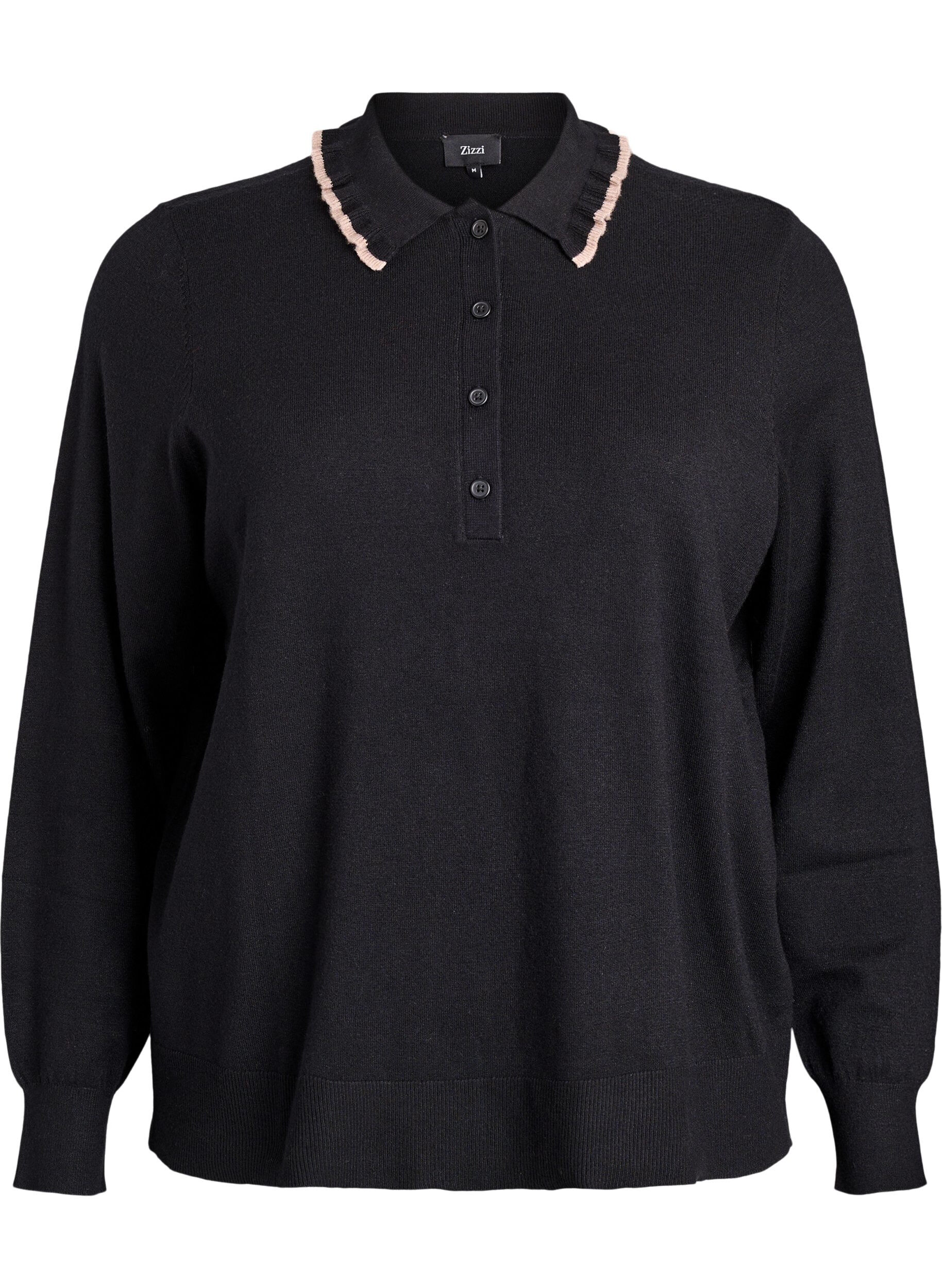 Blouse en maille avec un col polo &agrave; volants