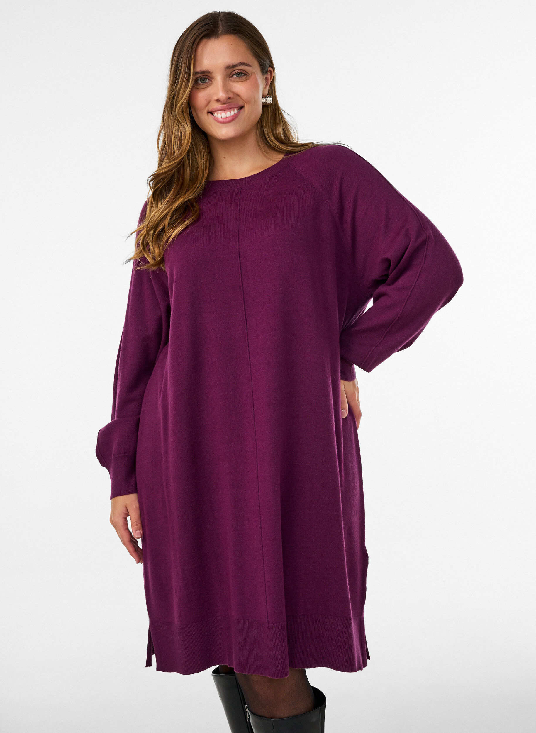 ZizziRobe courte en maille &agrave; manches raglan et couture centrale, Bordeaux, Model image number 0