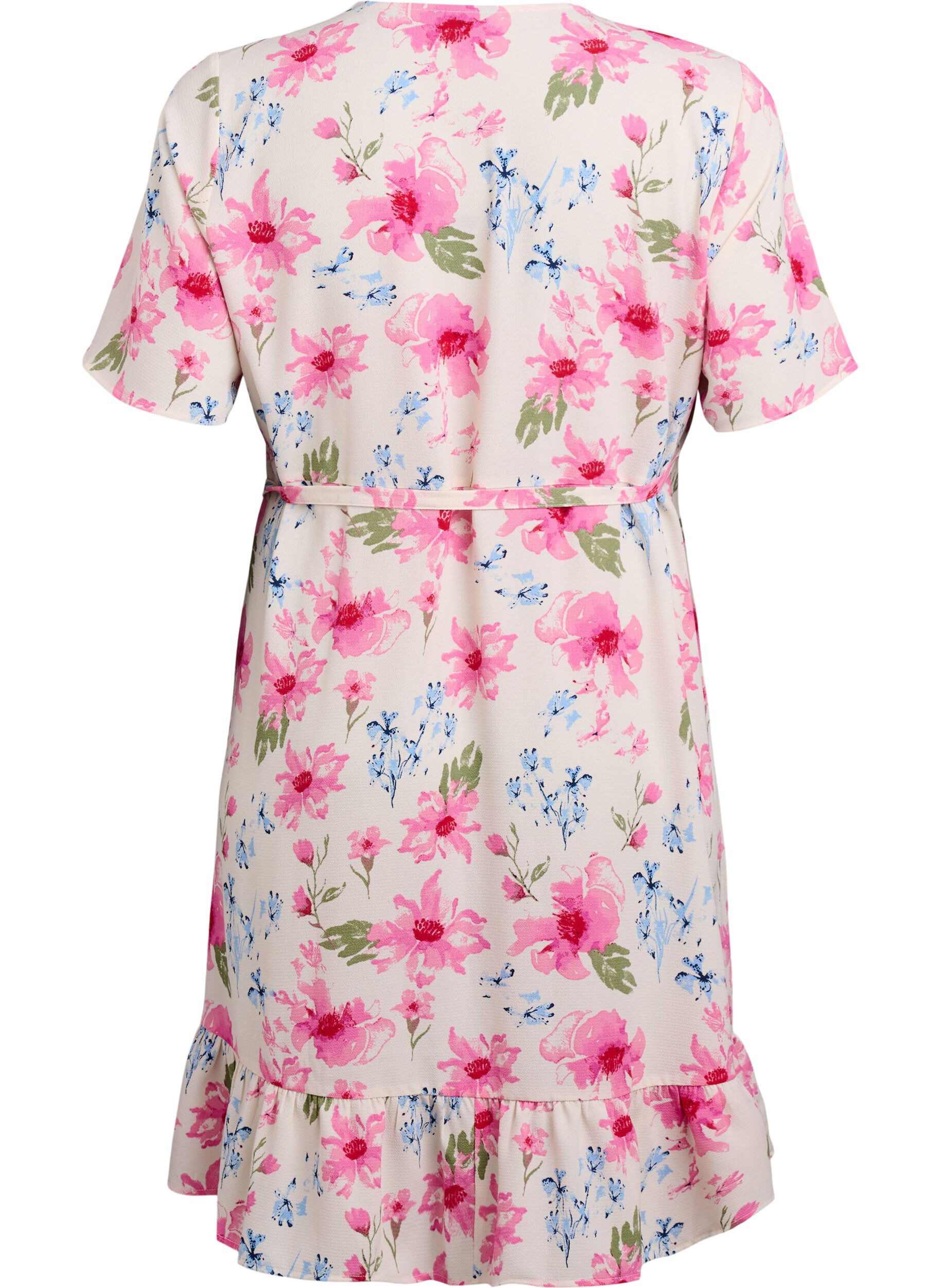 Zizzi Robe portefeuille florale &agrave; manches courtes, Blanc, Packshot image number 1