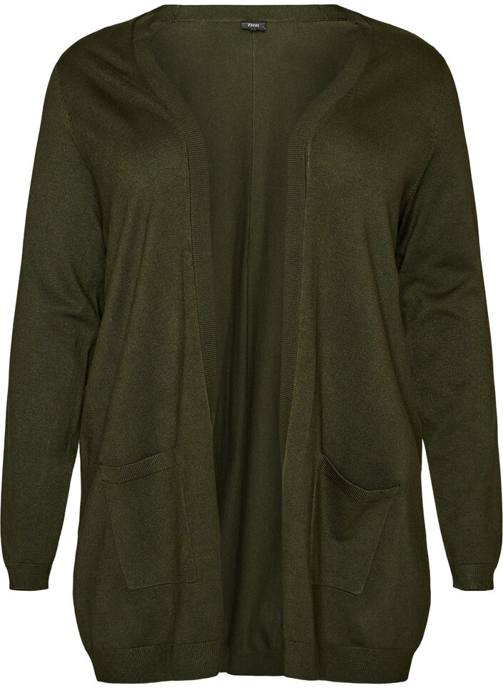 Long cardigan tricot&eacute; dans un m&eacute;lange de viscose, Vert fonc&eacute;, Packshot image number 0