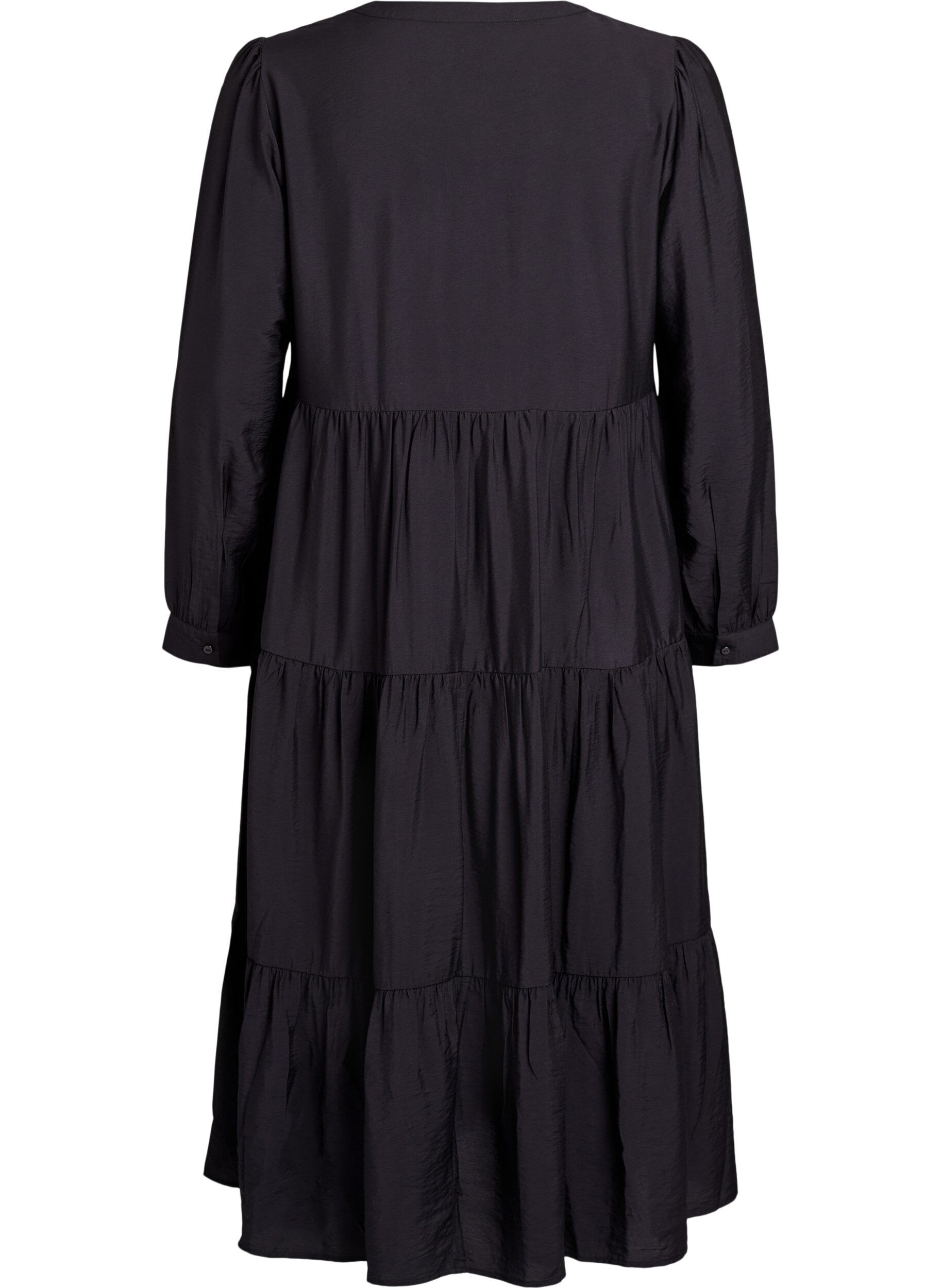 Zizzi Robe midi avec col en V et coupe &eacute;vas&eacute;e, Noir, Packshot image number 1
