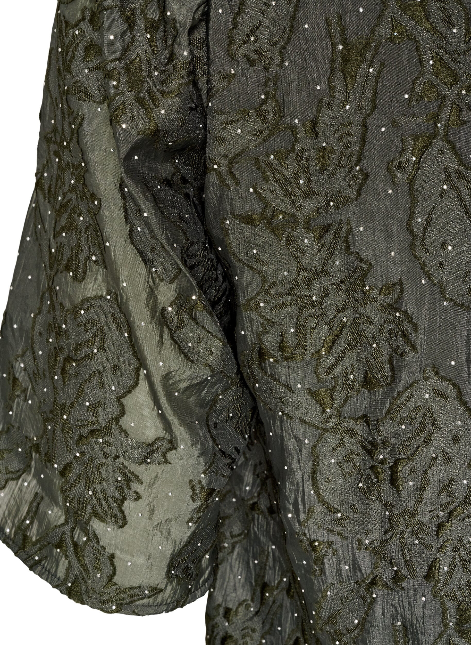 ZizziBlouse jacquard avec d&eacute;tails scintillants et manches bouffantes, Vert fonc&eacute;, Packshot image number 3