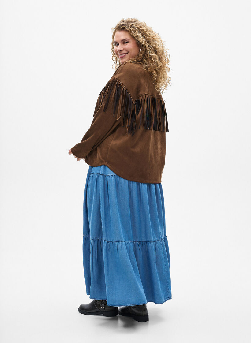 Jupe maxi en jean avec volants, Bleu, Model image number 1