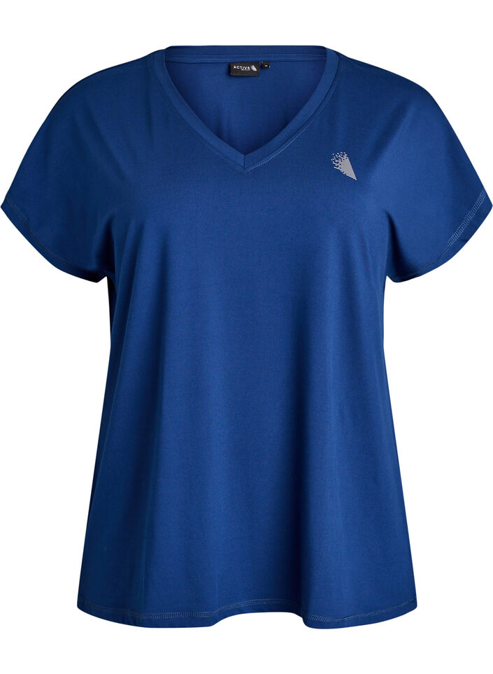 T-shirt d&rsquo;entra&icirc;nement ample avec col en V, Bleu, Packshot image number 0
