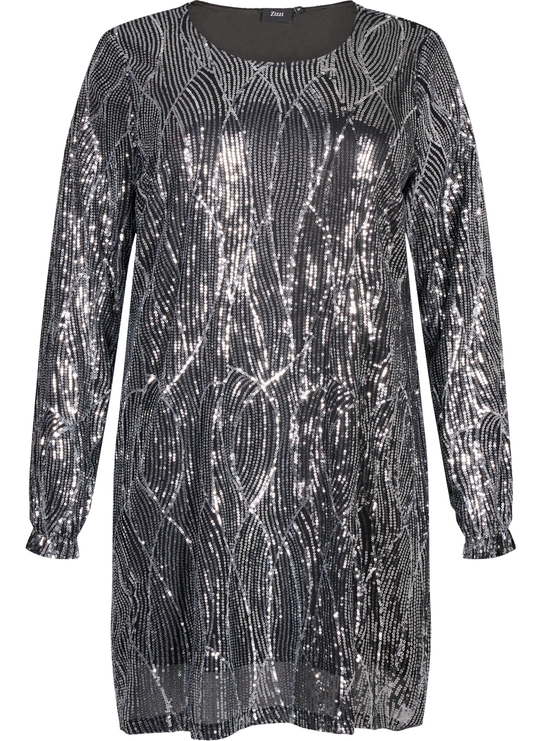 Zizzi Robes &agrave; manches longues avec des paillettes et des motifs, Silver Sequins, Packshot image number 0