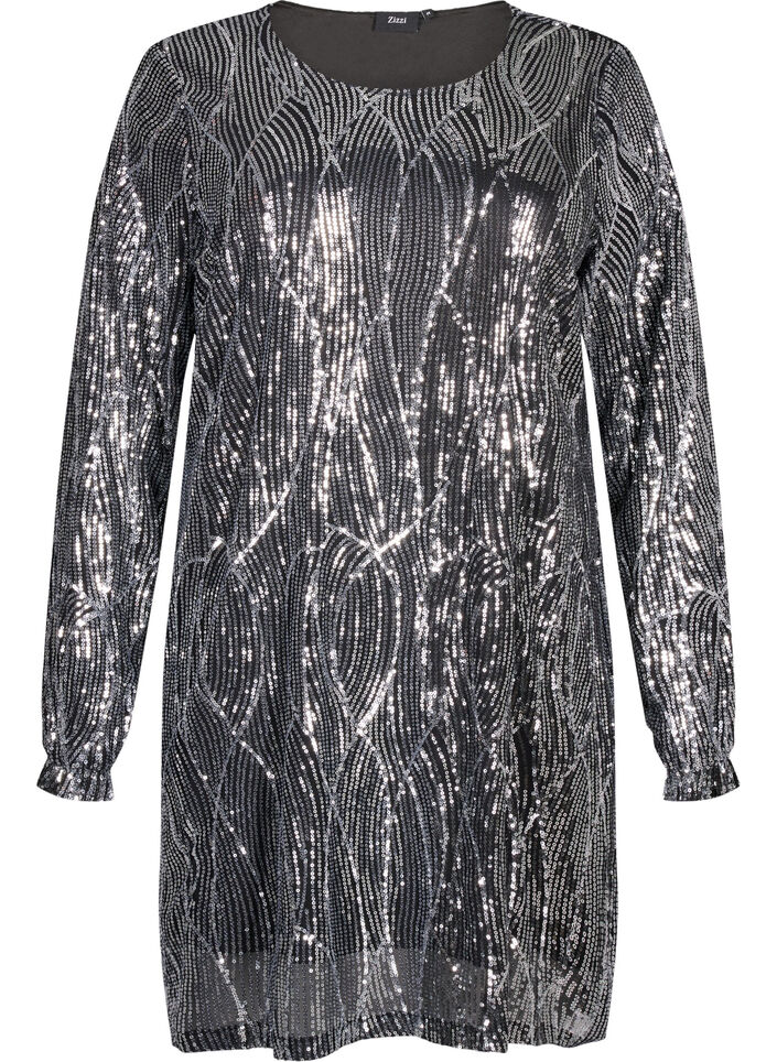 Robes à manches longues avec des paillettes et des motifs, Silver Sequins, Packshot image number 0