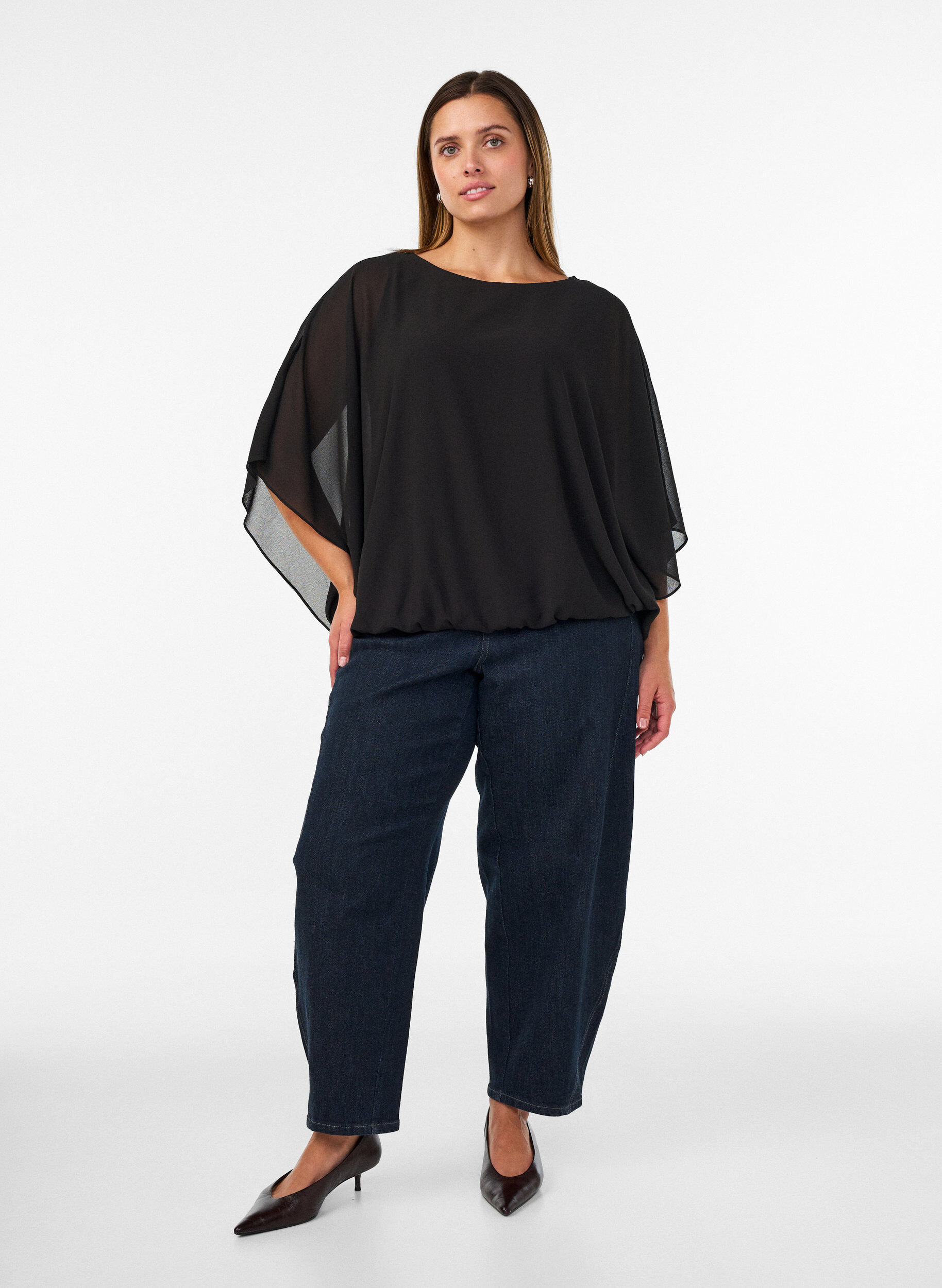 ZizziBlouse en mousseline avec effet ballon, Noir, Model image number 1